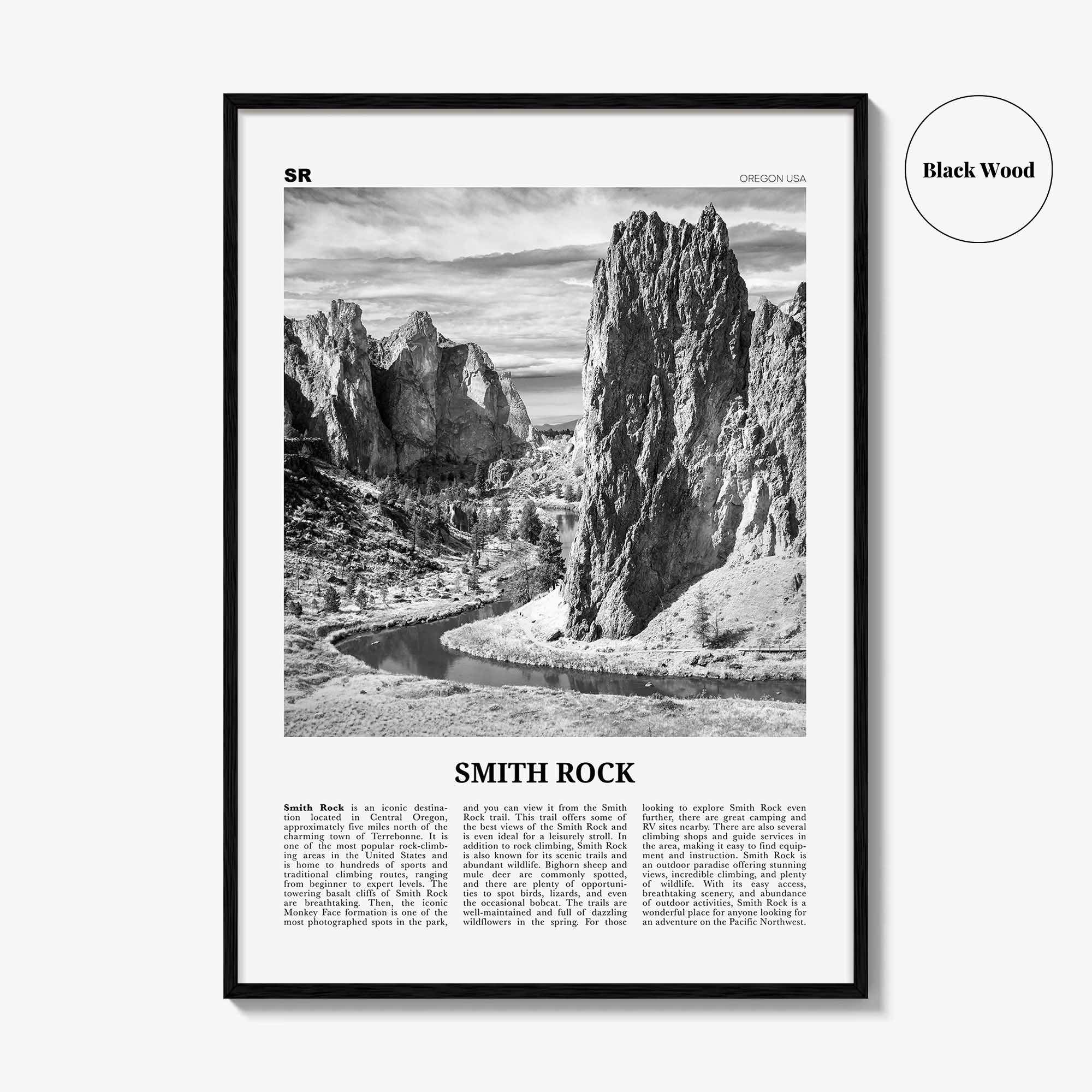Smith Rock State Park Print Black and White, Smith Rock State Park Wall Art, Smith Park Poster, Photo, Wall Décor, Smith Rock State Park Map