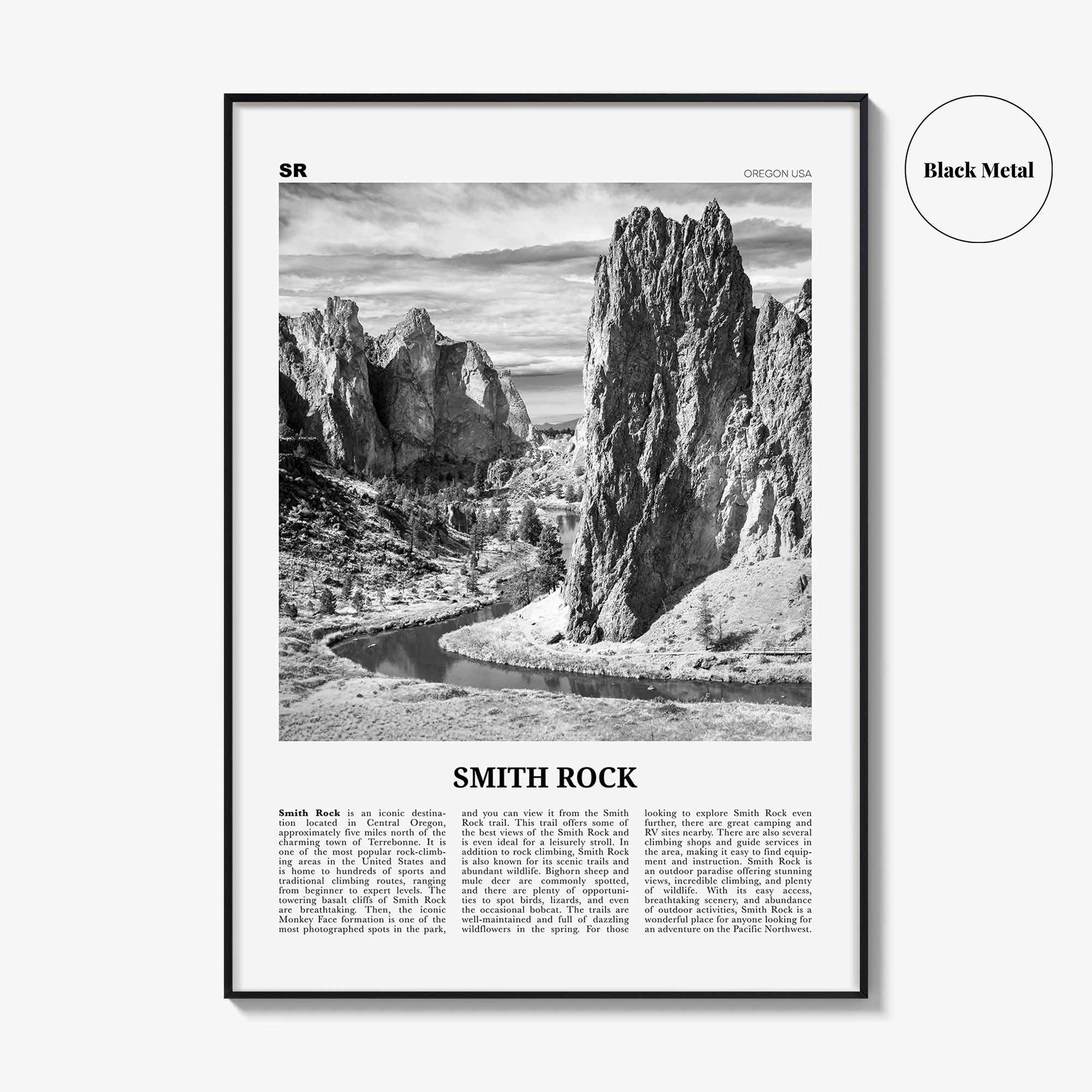 Smith Rock State Park Print Black and White, Smith Rock State Park Wall Art, Smith Park Poster, Photo, Wall Décor, Smith Rock State Park Map