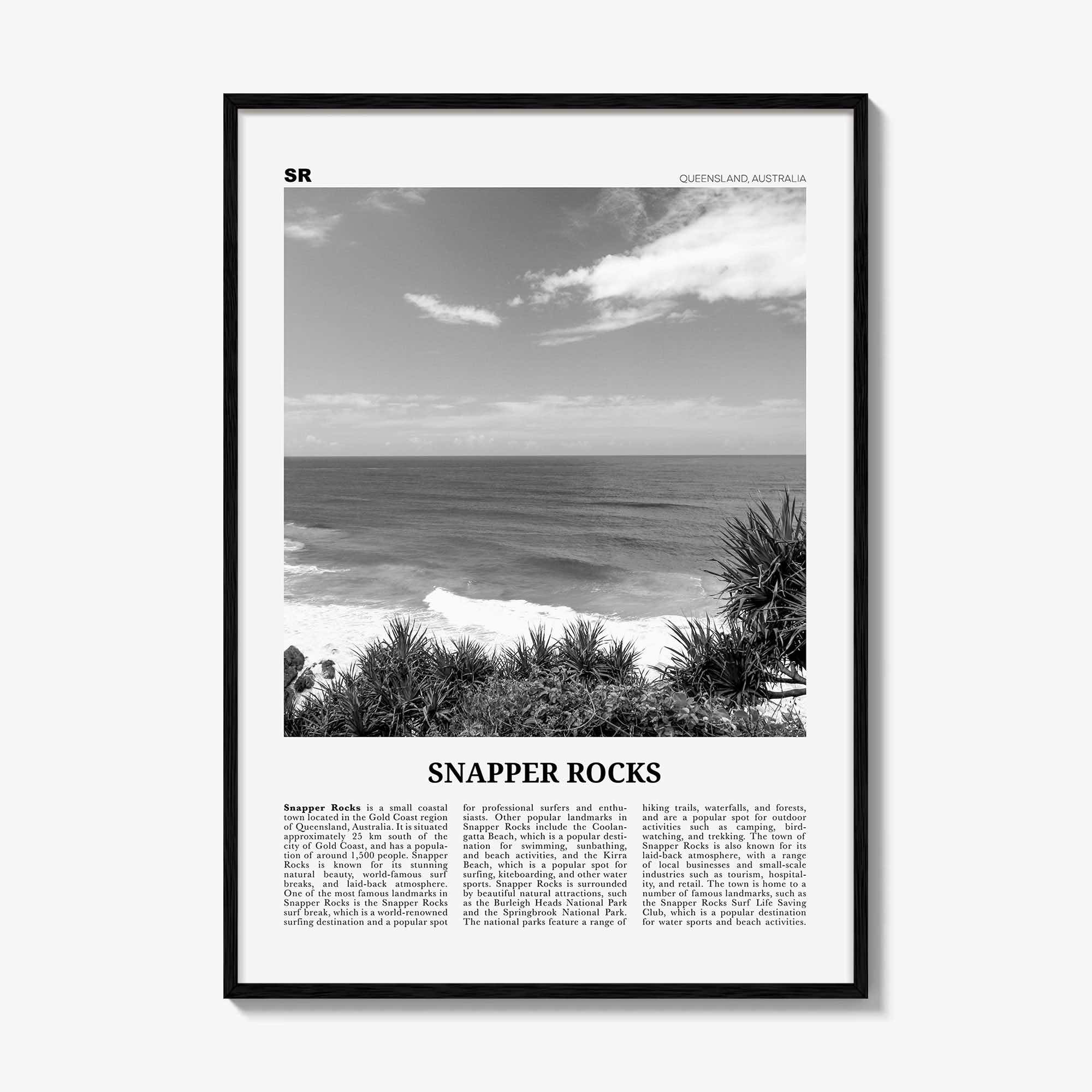 Snapper Rocks Print Black and White, Snapper Rocks Art, Snapper Rocks Poster, Snapper Rocks Photo, Snapper Rocks Décor, Snapper Rocks Map
