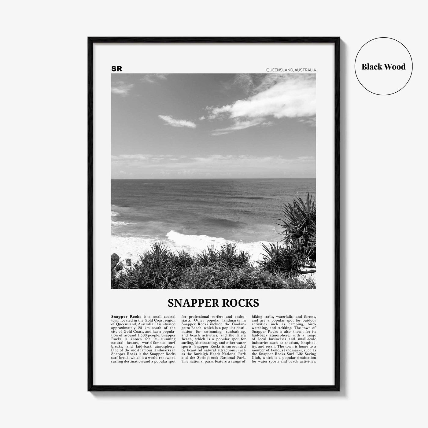 Snapper Rocks Print Black and White, Snapper Rocks Art, Snapper Rocks Poster, Snapper Rocks Photo, Snapper Rocks Décor, Snapper Rocks Map