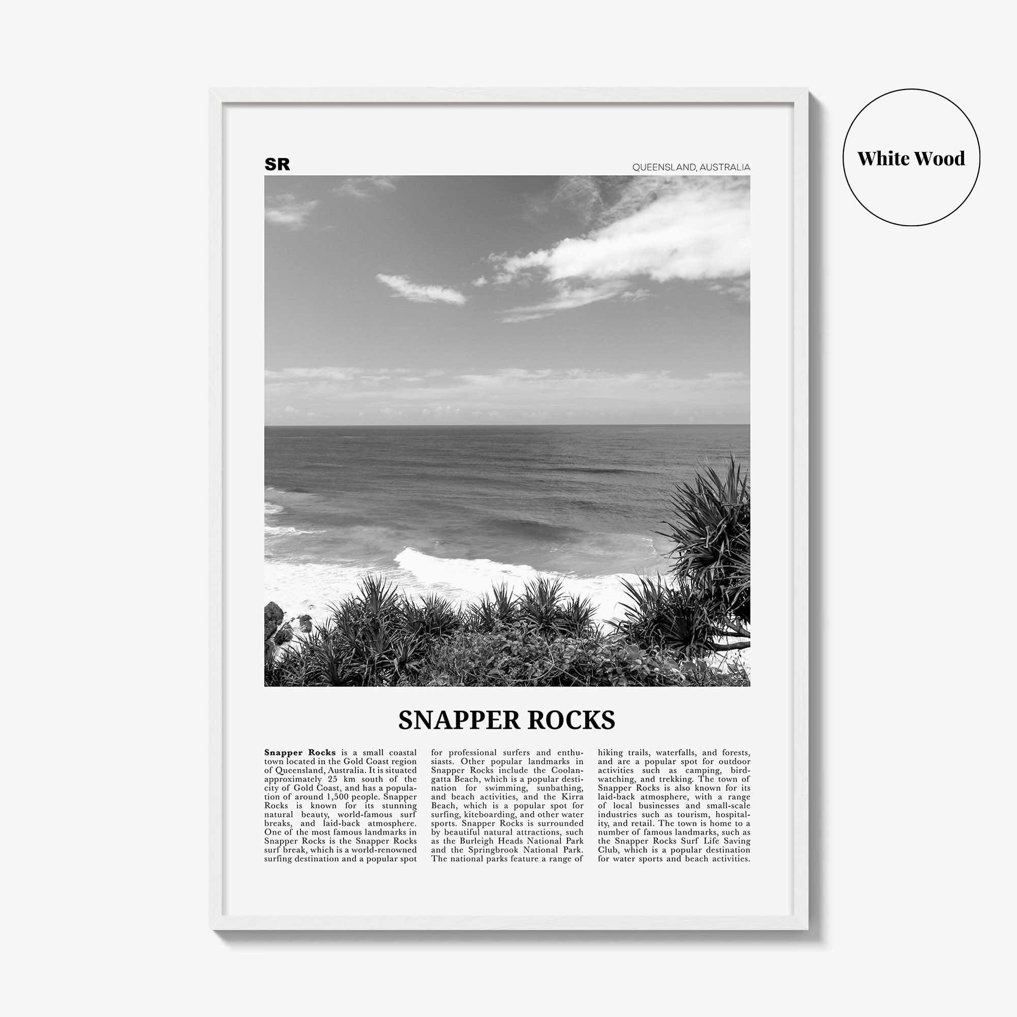 Snapper Rocks Print Black and White, Snapper Rocks Art, Snapper Rocks Poster, Snapper Rocks Photo, Snapper Rocks Décor, Snapper Rocks Map