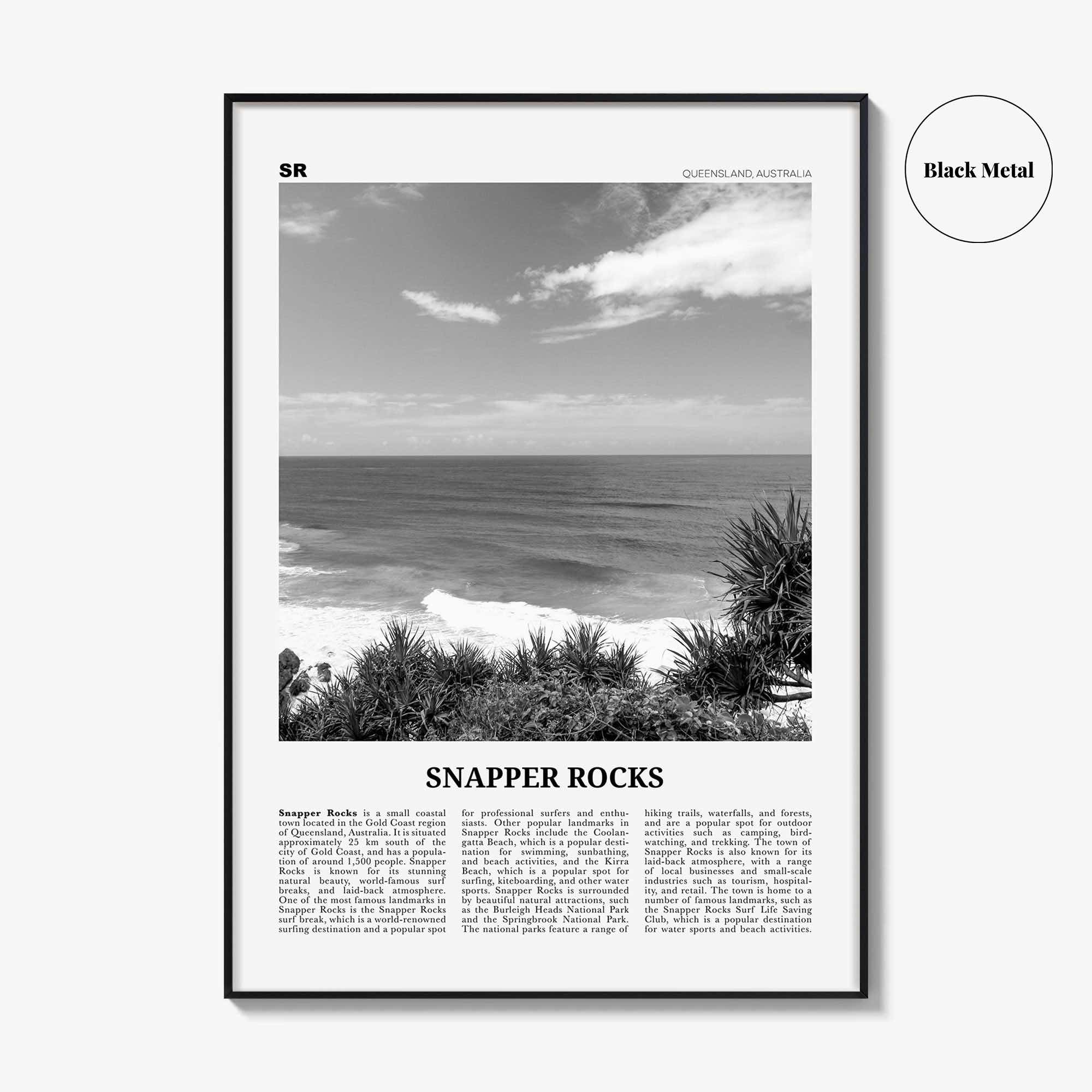 Snapper Rocks Print Black and White, Snapper Rocks Art, Snapper Rocks Poster, Snapper Rocks Photo, Snapper Rocks Décor, Snapper Rocks Map