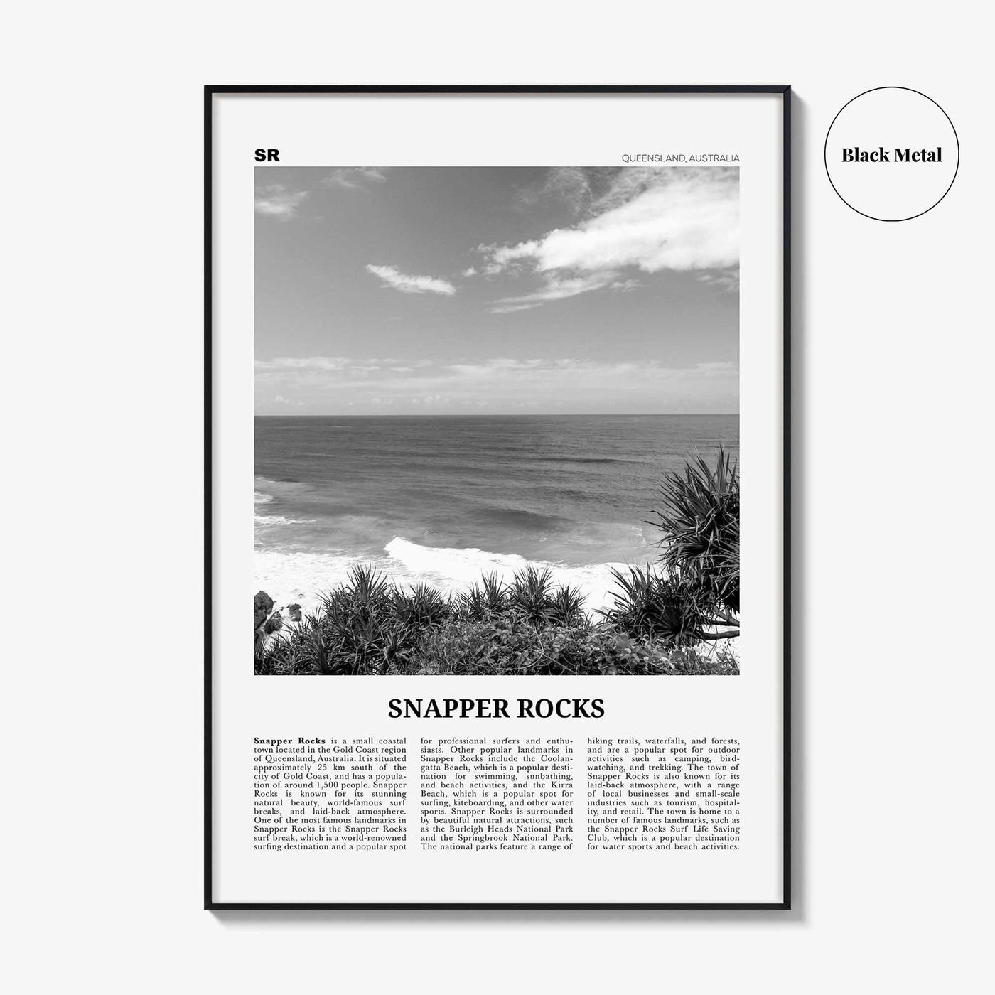 Snapper Rocks Print Black and White, Snapper Rocks Art, Snapper Rocks Poster, Snapper Rocks Photo, Snapper Rocks Décor, Snapper Rocks Map