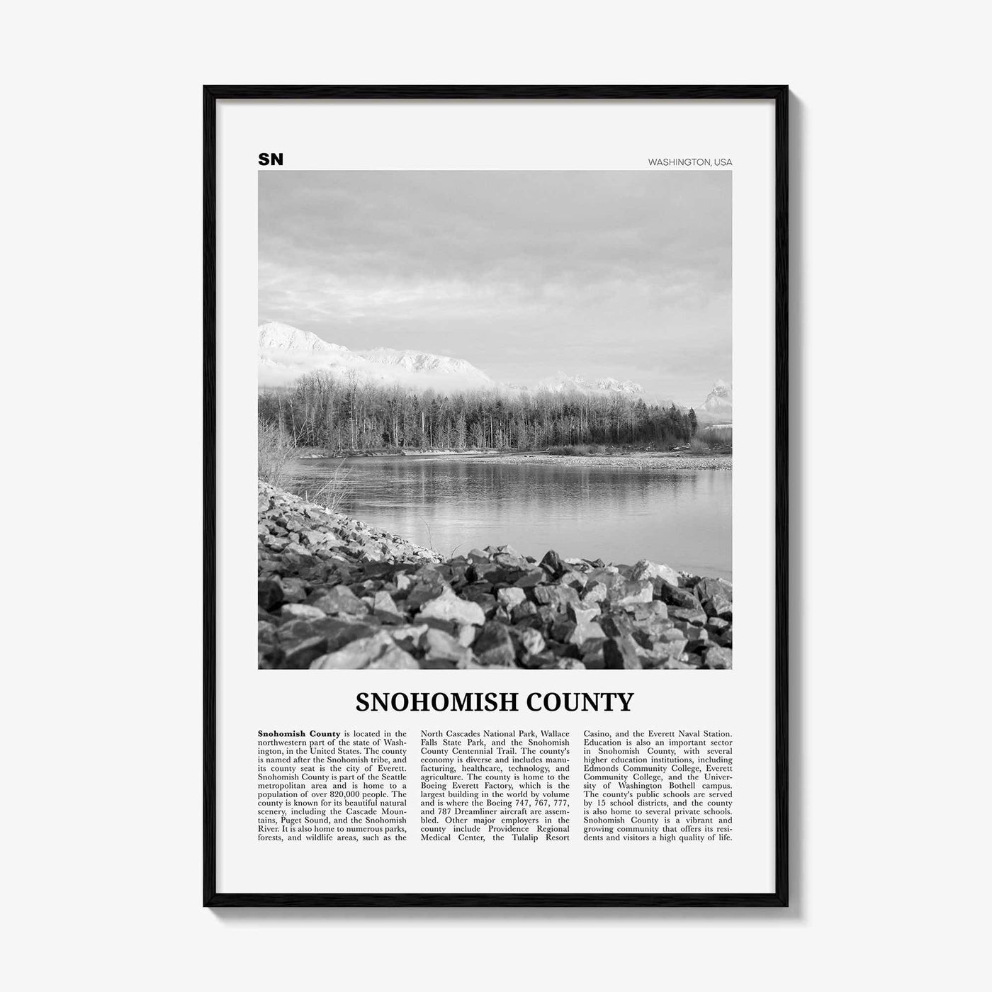 Snohomish County Print Black and White, Snohomish County Wall Art, Snohomish Poster, Snohomish Photo, Snohomish Wall Décor, Snohomish Map