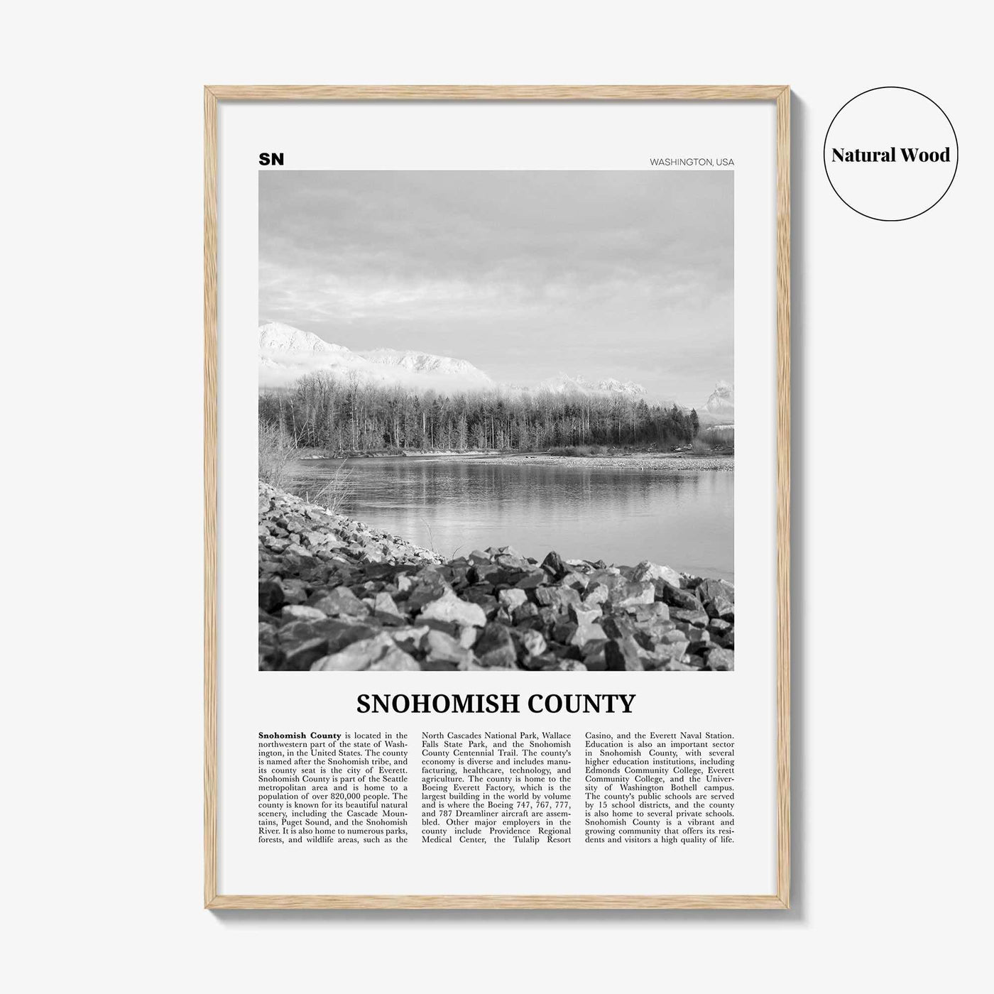 Snohomish County Print Black and White, Snohomish County Wall Art, Snohomish Poster, Snohomish Photo, Snohomish Wall Décor, Snohomish Map