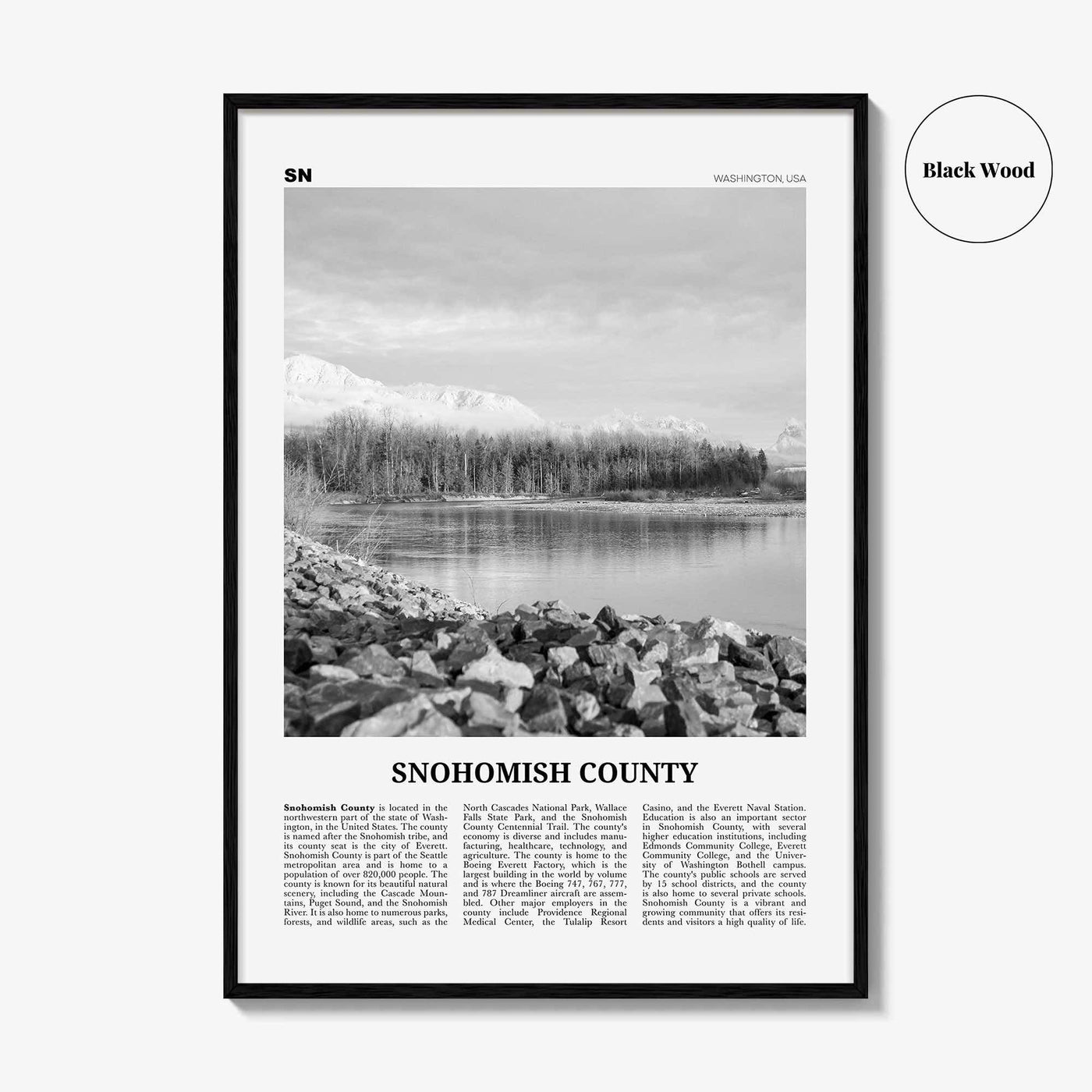 Snohomish County Print Black and White, Snohomish County Wall Art, Snohomish Poster, Snohomish Photo, Snohomish Wall Décor, Snohomish Map