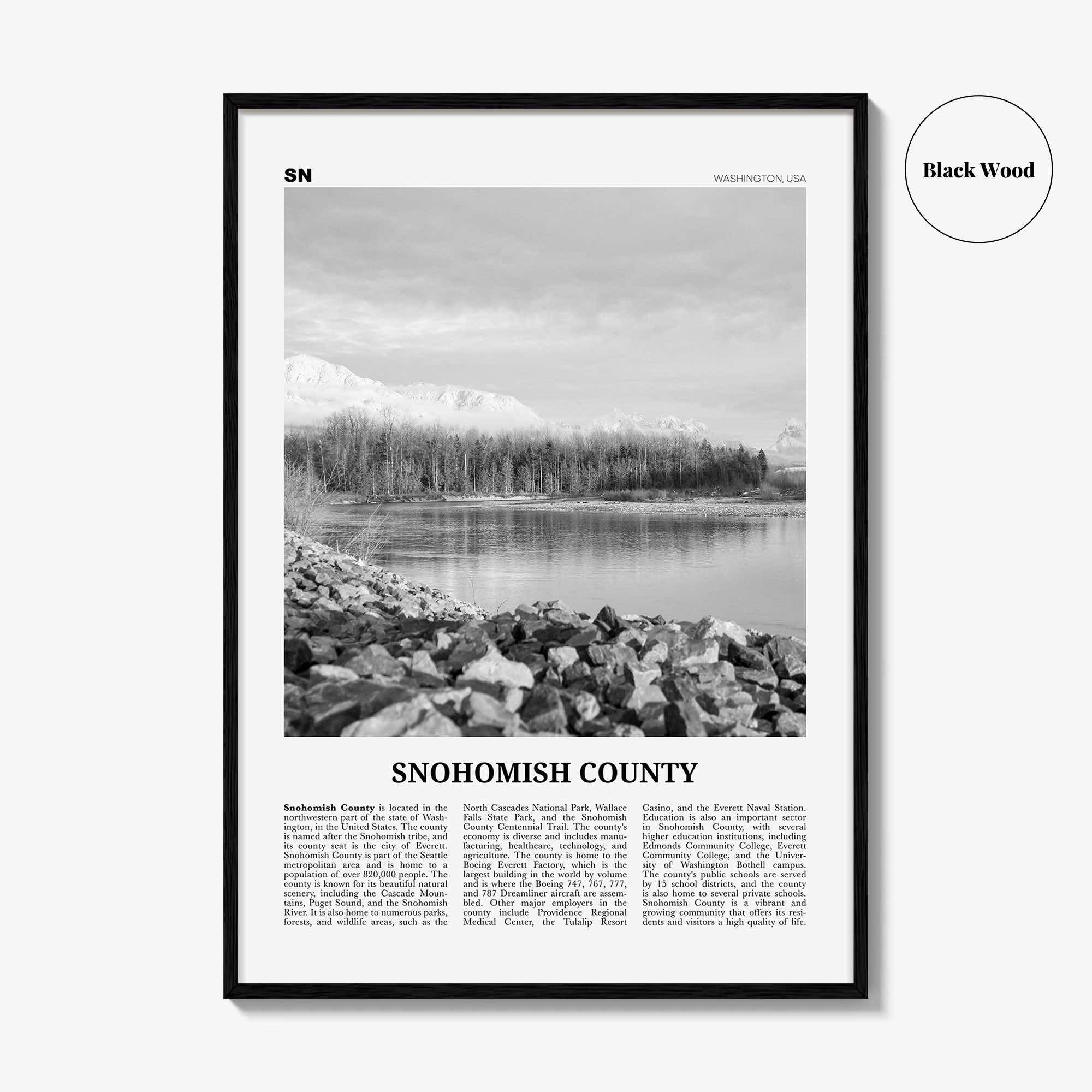 Snohomish County Print Black and White, Snohomish County Wall Art, Snohomish Poster, Snohomish Photo, Snohomish Wall Décor, Snohomish Map