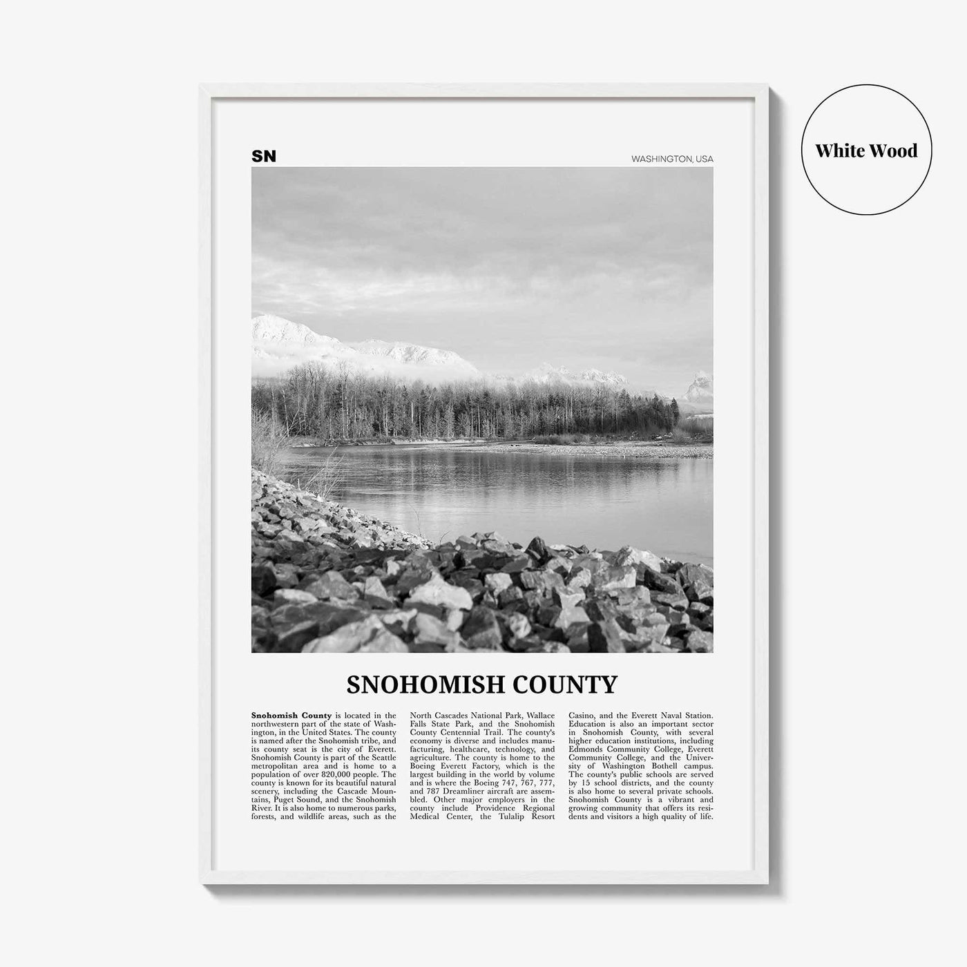 Snohomish County Print Black and White, Snohomish County Wall Art, Snohomish Poster, Snohomish Photo, Snohomish Wall Décor, Snohomish Map