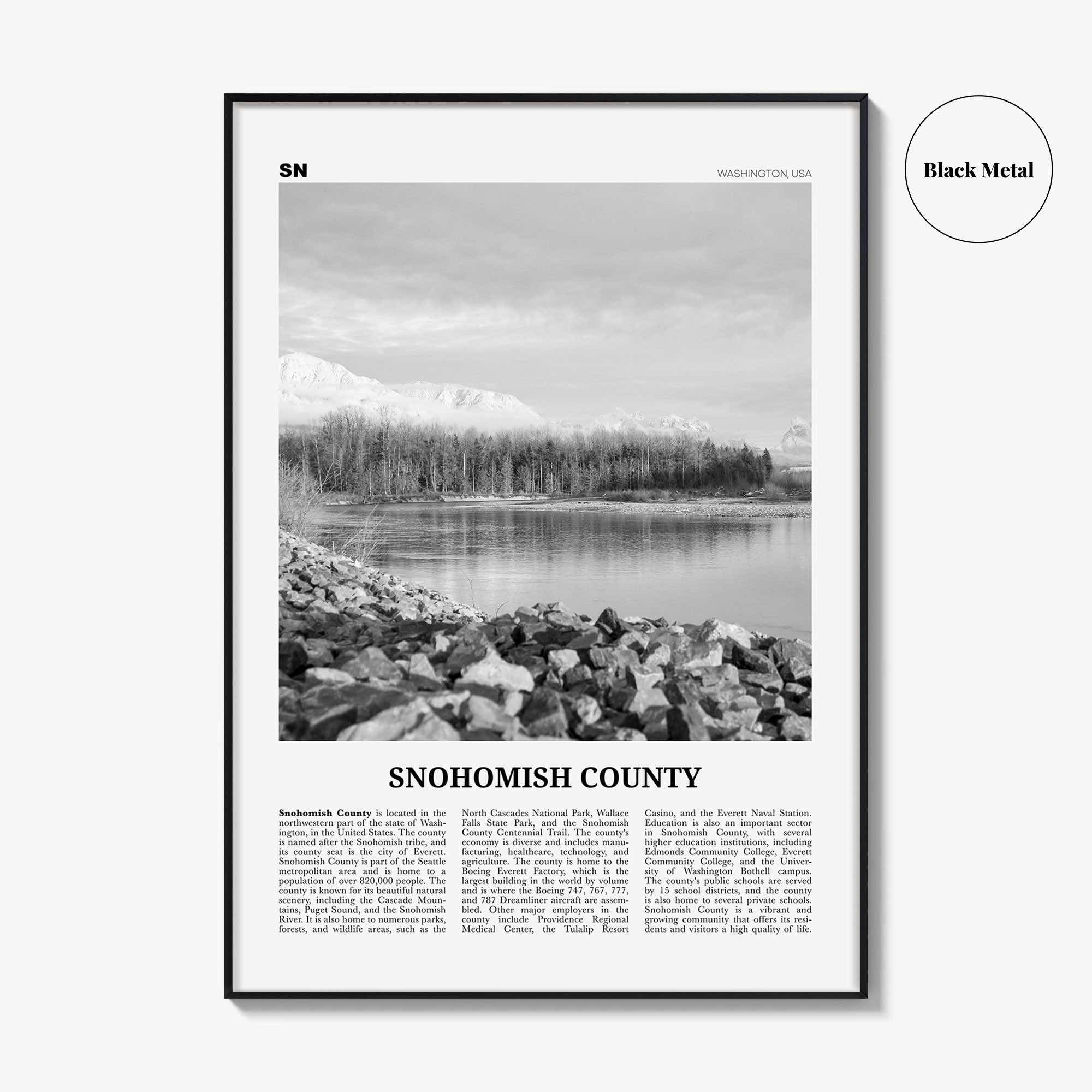 Snohomish County Print Black and White, Snohomish County Wall Art, Snohomish Poster, Snohomish Photo, Snohomish Wall Décor, Snohomish Map