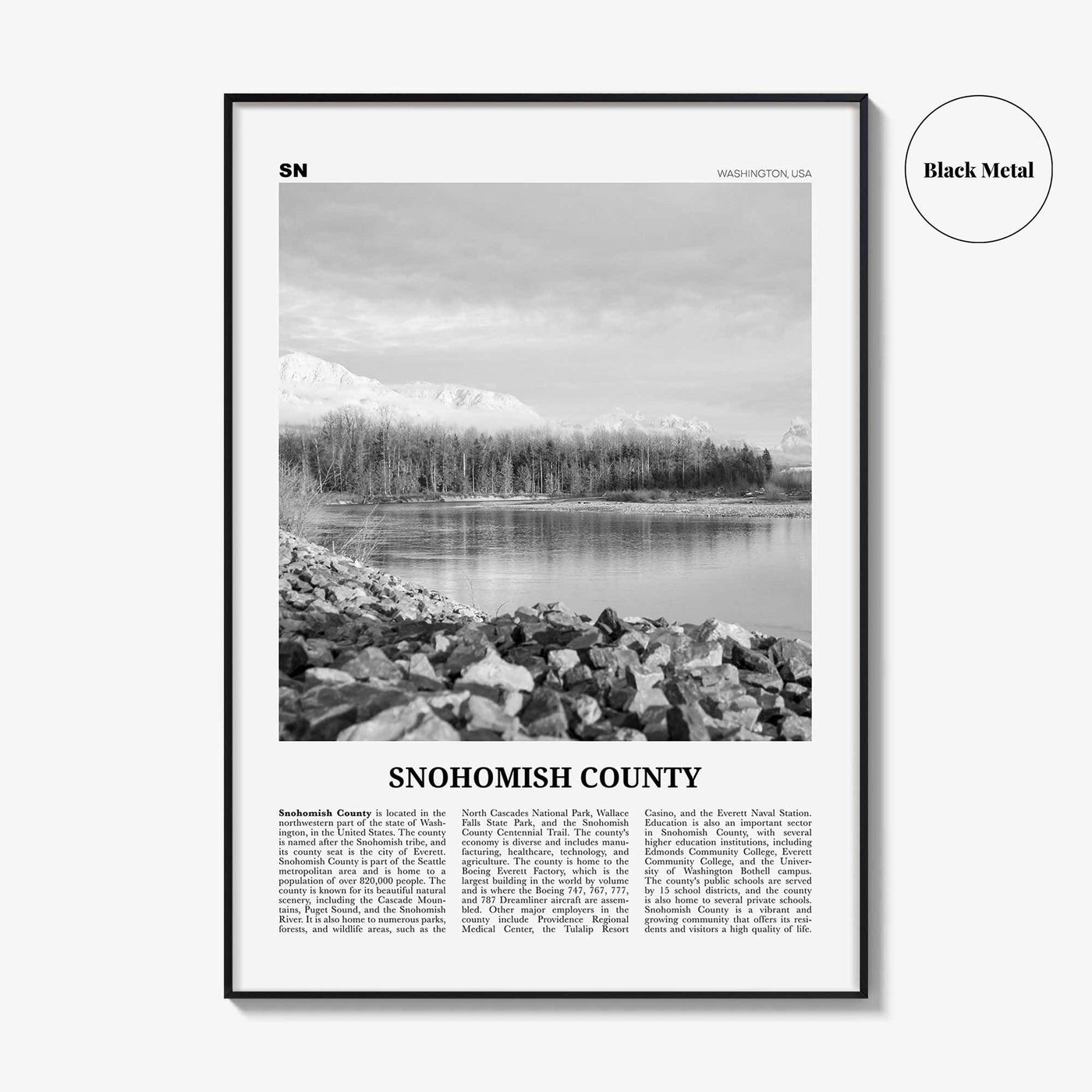 Snohomish County Print Black and White, Snohomish County Wall Art, Snohomish Poster, Snohomish Photo, Snohomish Wall Décor, Snohomish Map