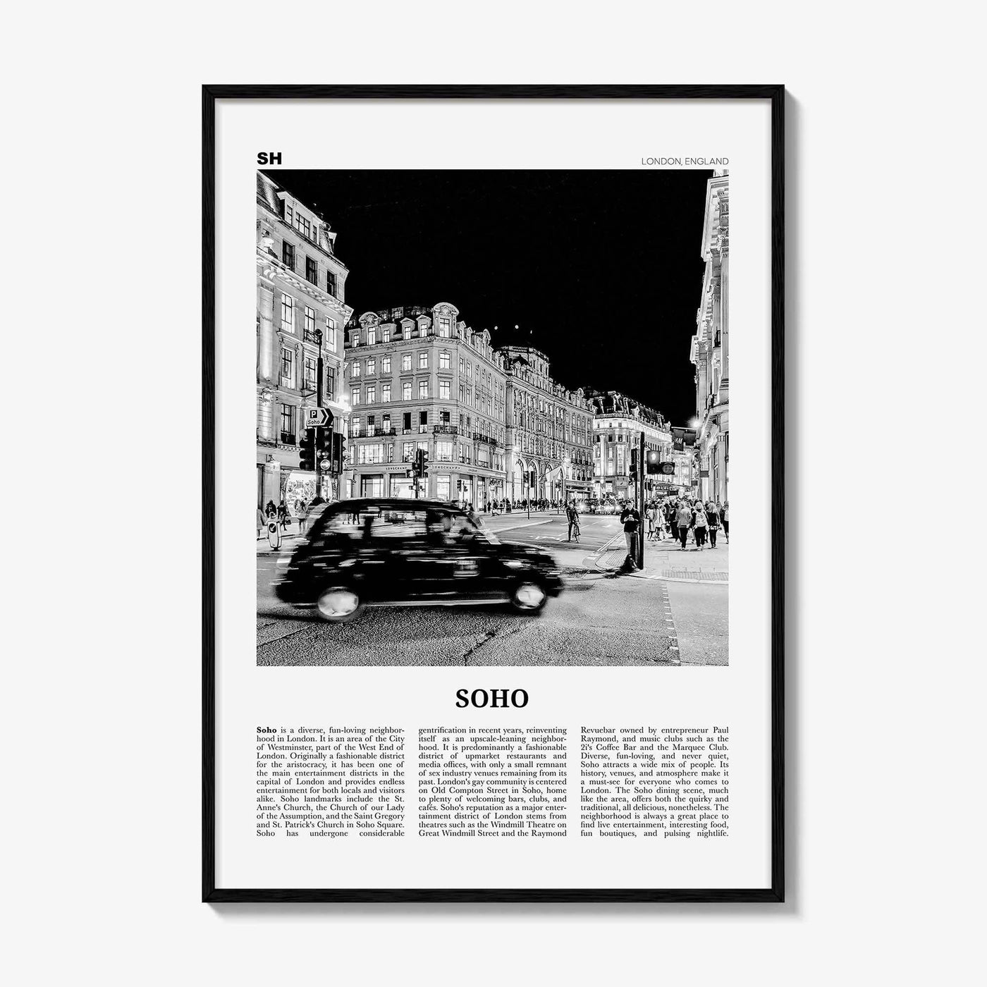 Soho Print Black and White London No 1, Soho London Wall Art, Soho London Poster, Soho London Photo, England, UK, United Kingdom, Europe