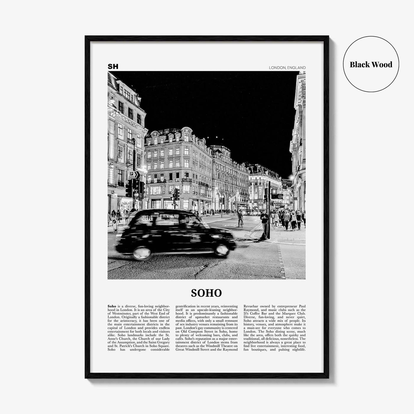 Soho Print Black and White London No 1, Soho London Wall Art, Soho London Poster, Soho London Photo, England, UK, United Kingdom, Europe