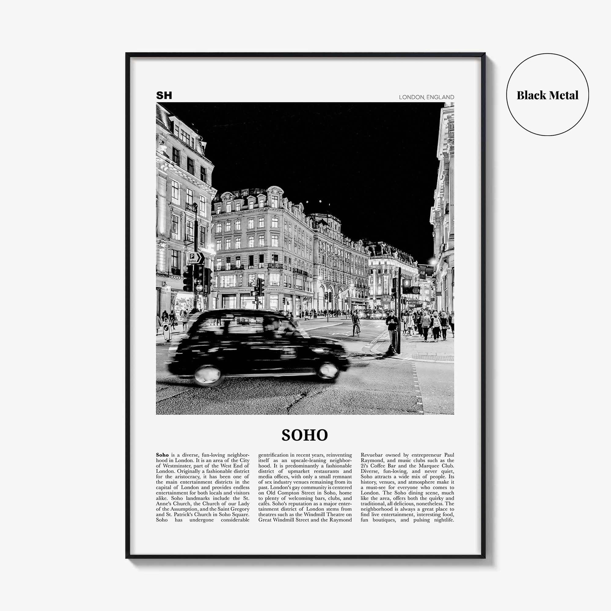 Soho Print Black and White London No 1, Soho London Wall Art, Soho London Poster, Soho London Photo, England, UK, United Kingdom, Europe