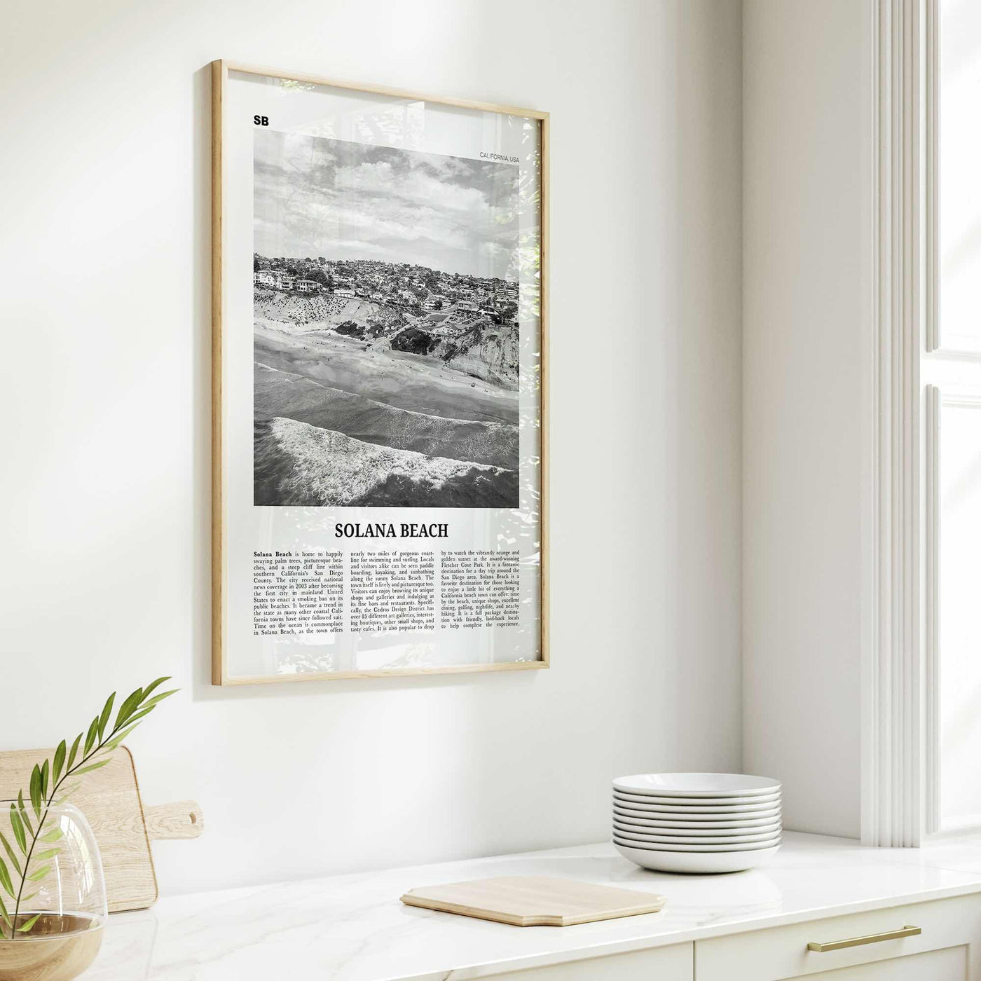 Solana Beach Print Black and White, Solana Beach Wall Art, Solana Beach Poster, Solana Beach Photo, California, USA, United States, America