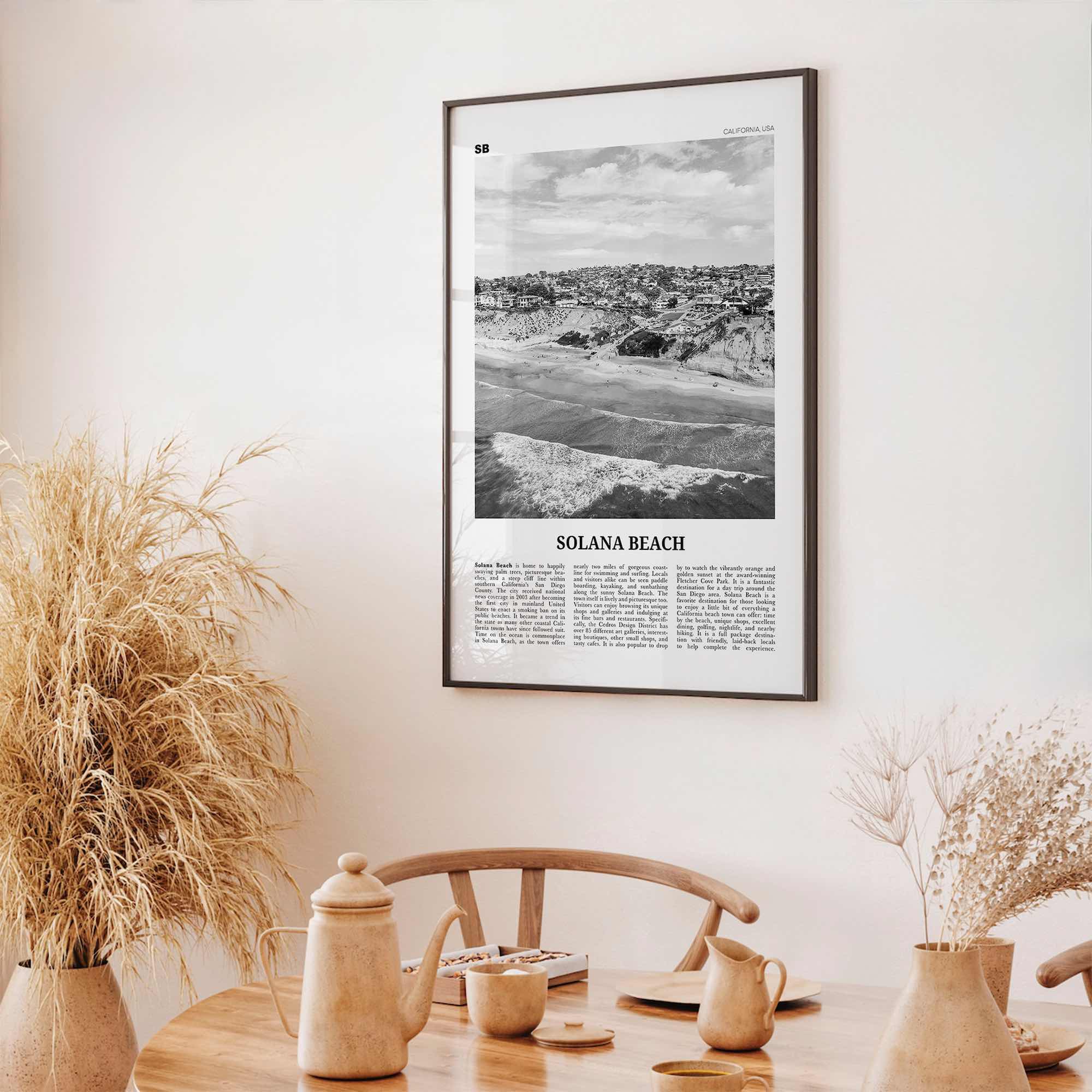 Solana Beach Print Black and White, Solana Beach Wall Art, Solana Beach Poster, Solana Beach Photo, California, USA, United States, America