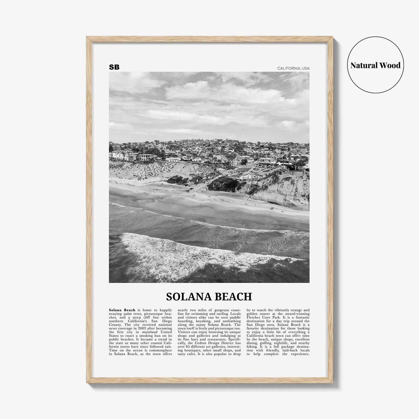 Solana Beach Print Black and White, Solana Beach Wall Art, Solana Beach Poster, Solana Beach Photo, California, USA, United States, America