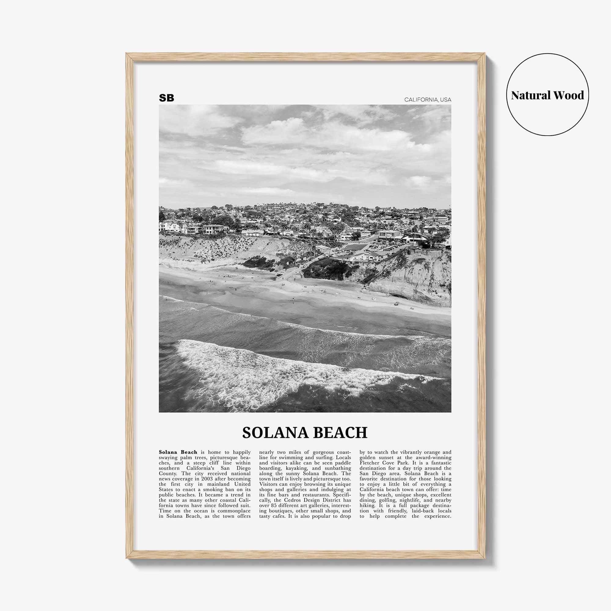 Solana Beach Print Black and White, Solana Beach Wall Art, Solana Beach Poster, Solana Beach Photo, California, USA, United States, America