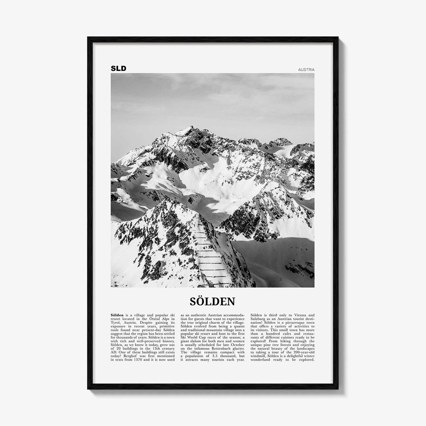 Solden Print Black and White, Solden Wall Art, Sölden Poster, Sölden Photo, Sölden Wall Décor, Ötztal, Tyrol, Austria, Imst, Österreich
