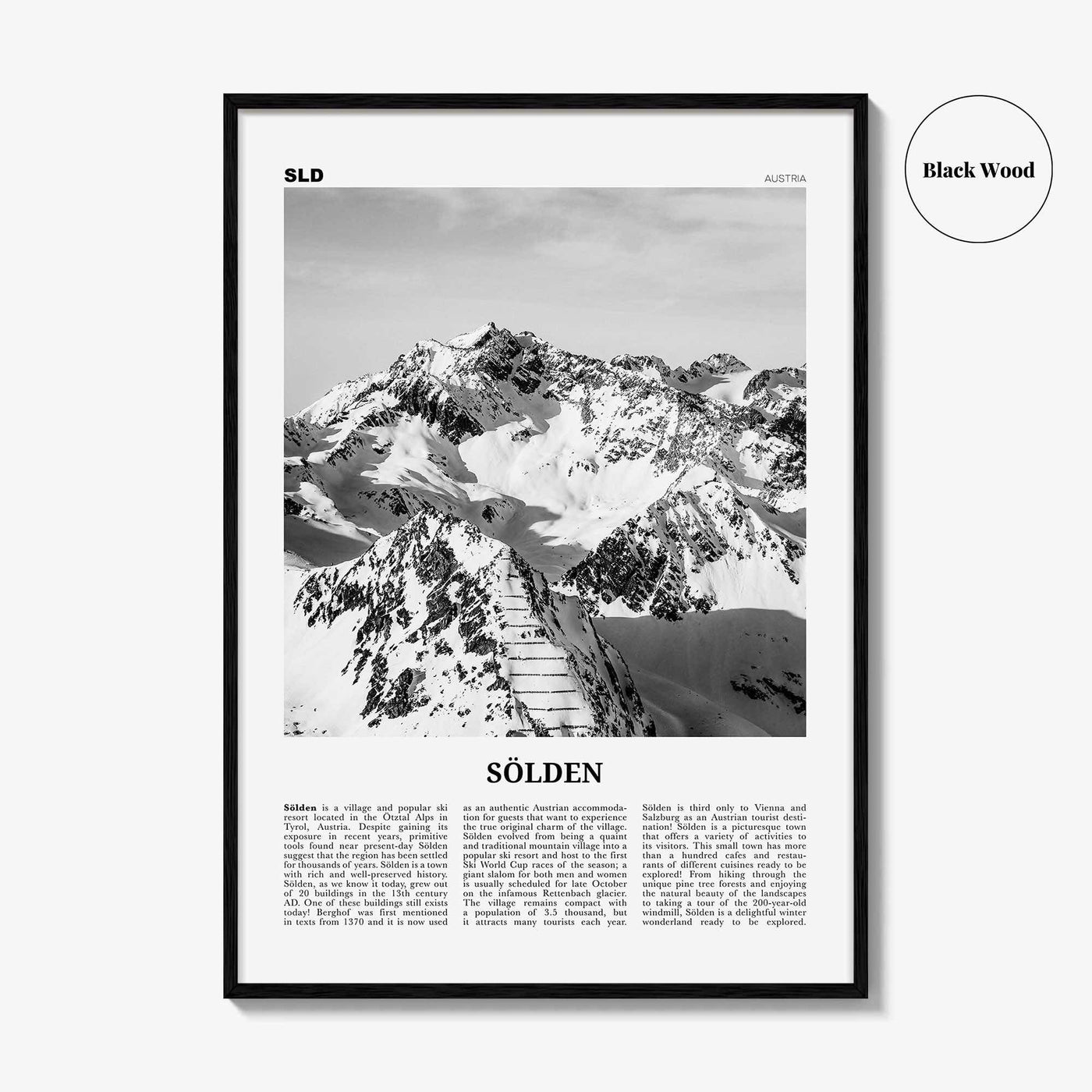 Solden Print Black and White, Solden Wall Art, Sölden Poster, Sölden Photo, Sölden Wall Décor, Ötztal, Tyrol, Austria, Imst, Österreich