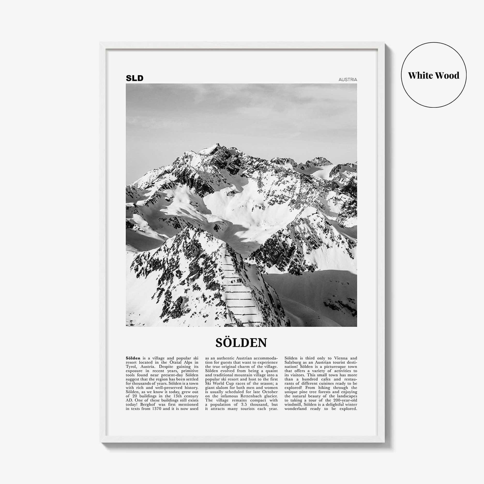 Solden Print Black and White, Solden Wall Art, Sölden Poster, Sölden Photo, Sölden Wall Décor, Ötztal, Tyrol, Austria, Imst, Österreich