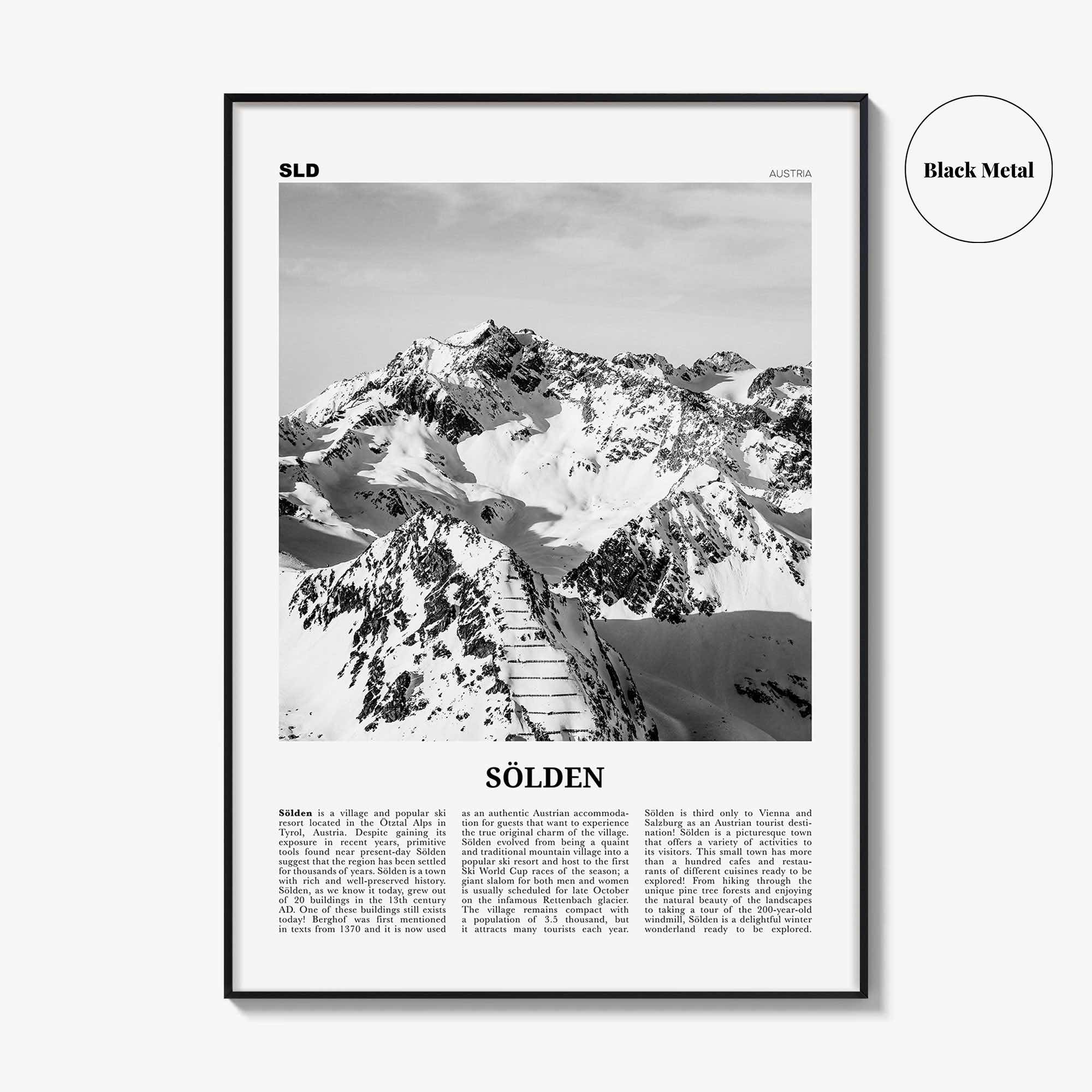 Solden Print Black and White, Solden Wall Art, Sölden Poster, Sölden Photo, Sölden Wall Décor, Ötztal, Tyrol, Austria, Imst, Österreich
