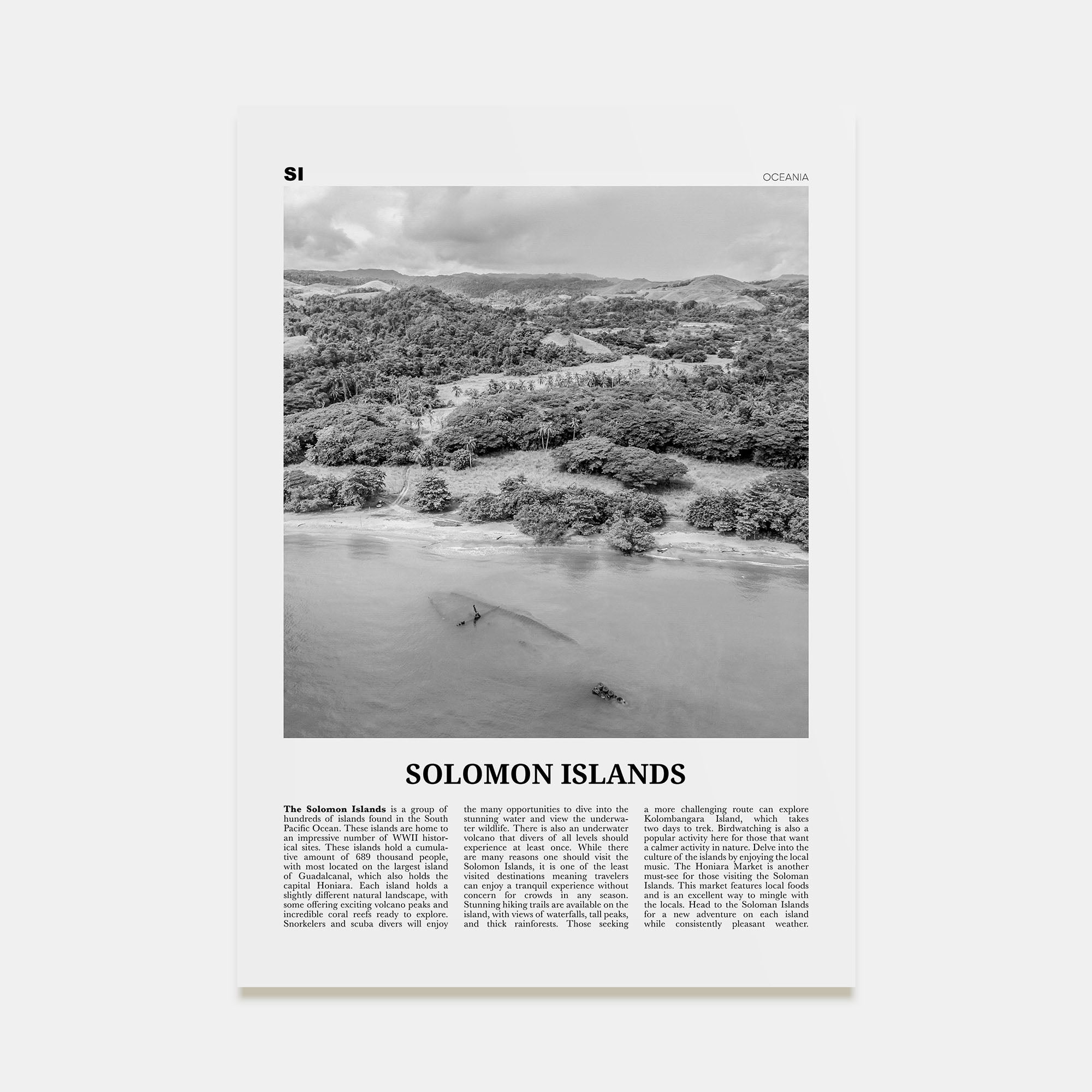 Solomon Islands Travel B&W Poster