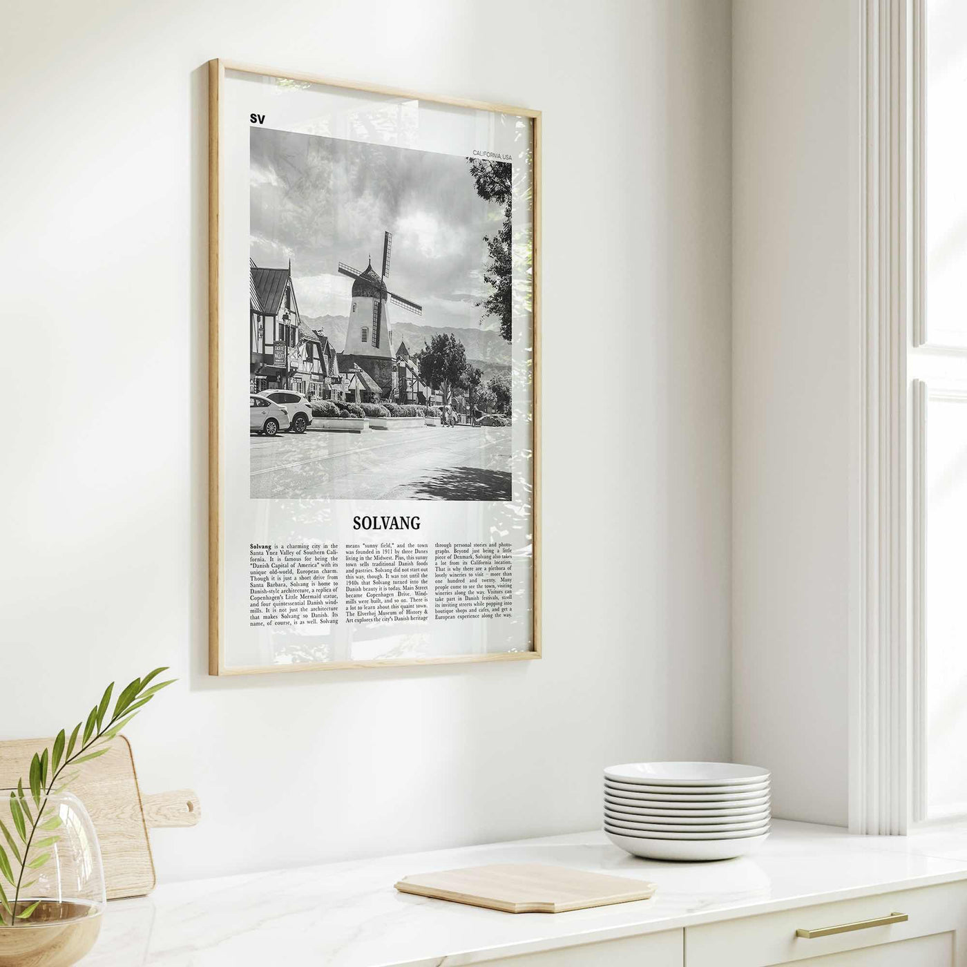 Solvang Print Black and White, Solvang Wall Art, Solvang Poster, Solvang Photo, Solvang Map, Solvang Wall Decor, California, USA