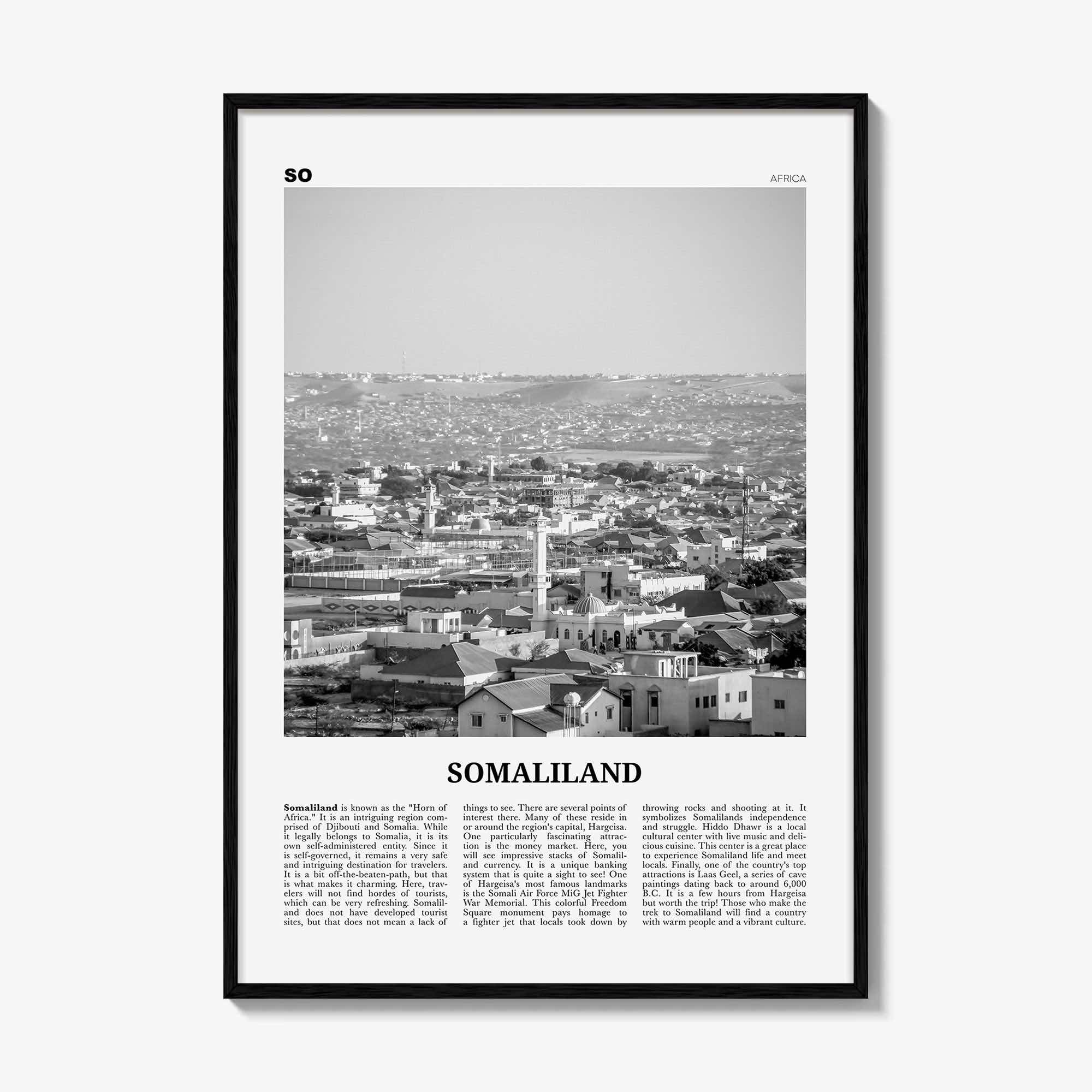 Somaliland Print Black and White, Somaliland Wall Art, Somaliland Poster, Somaliland Photo, Somaliland Wall Decor, Country Art Print