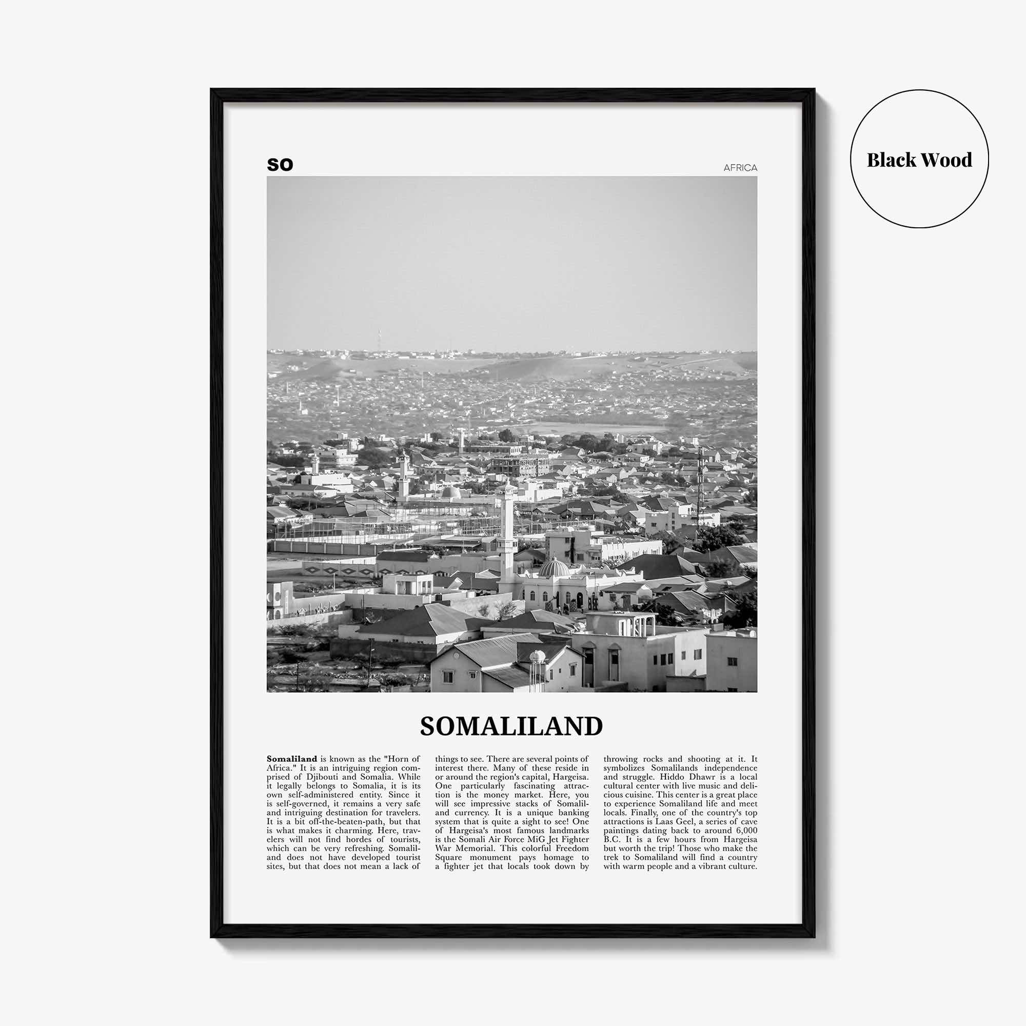 Somaliland Print Black and White, Somaliland Wall Art, Somaliland Poster, Somaliland Photo, Somaliland Wall Decor, Country Art Print