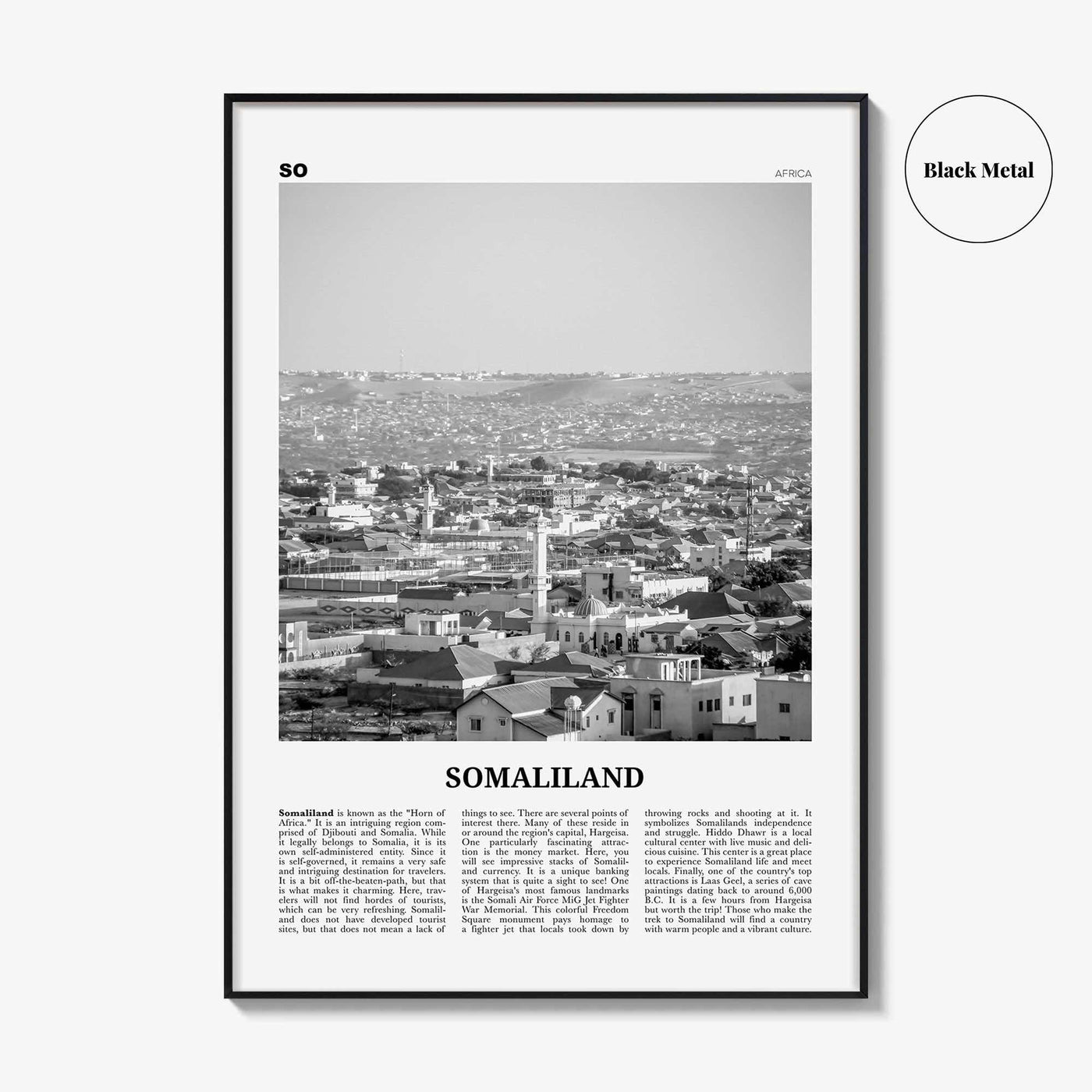 Somaliland Print Black and White, Somaliland Wall Art, Somaliland Poster, Somaliland Photo, Somaliland Wall Decor, Country Art Print