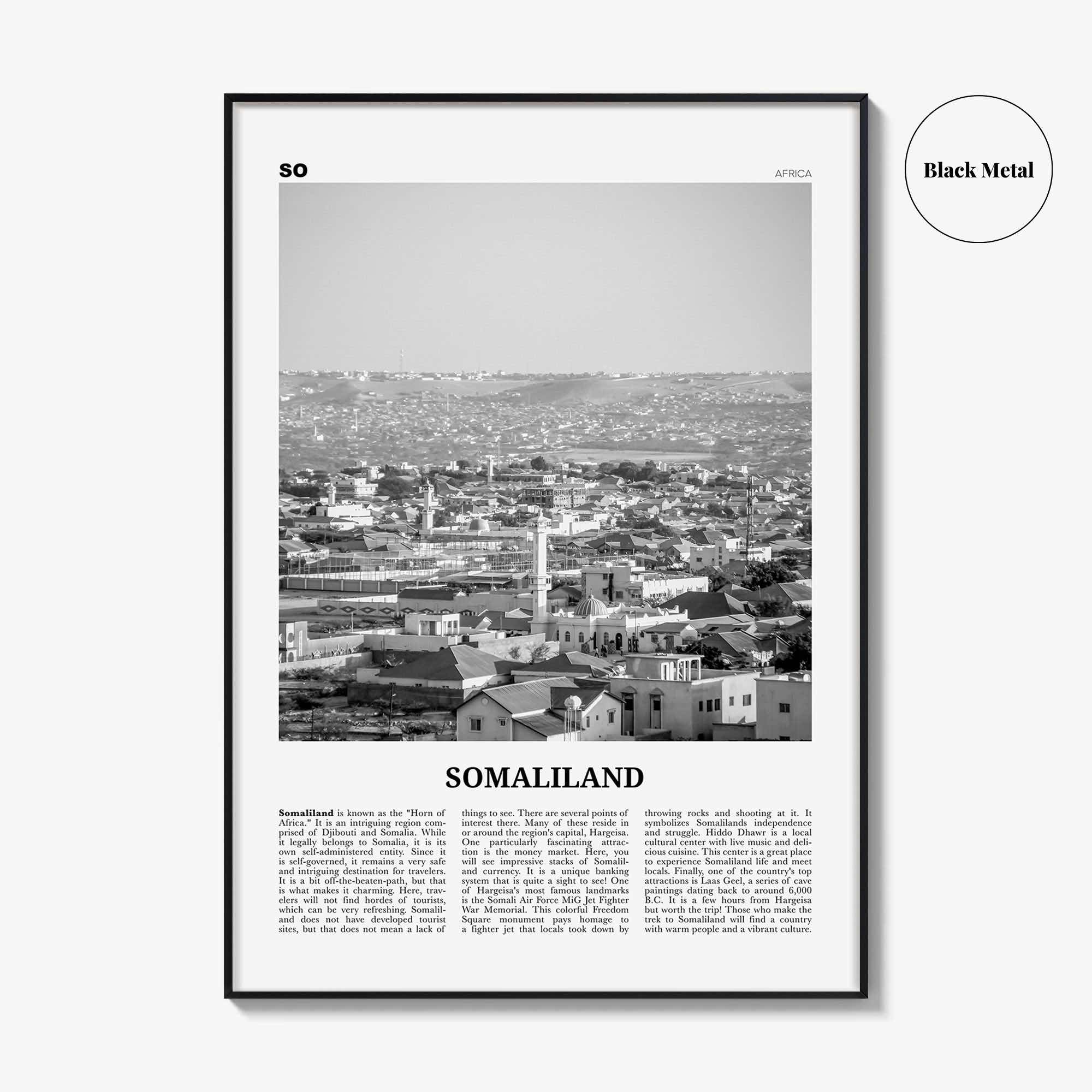 Somaliland Print Black and White, Somaliland Wall Art, Somaliland Poster, Somaliland Photo, Somaliland Wall Decor, Country Art Print