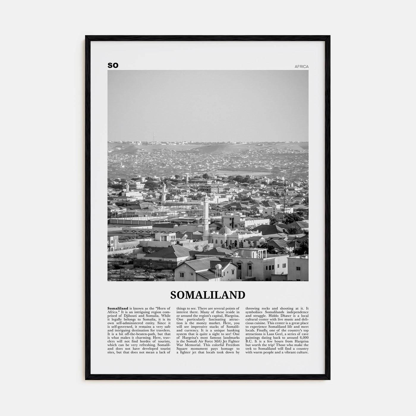 Somaliland Travel B&W Poster
