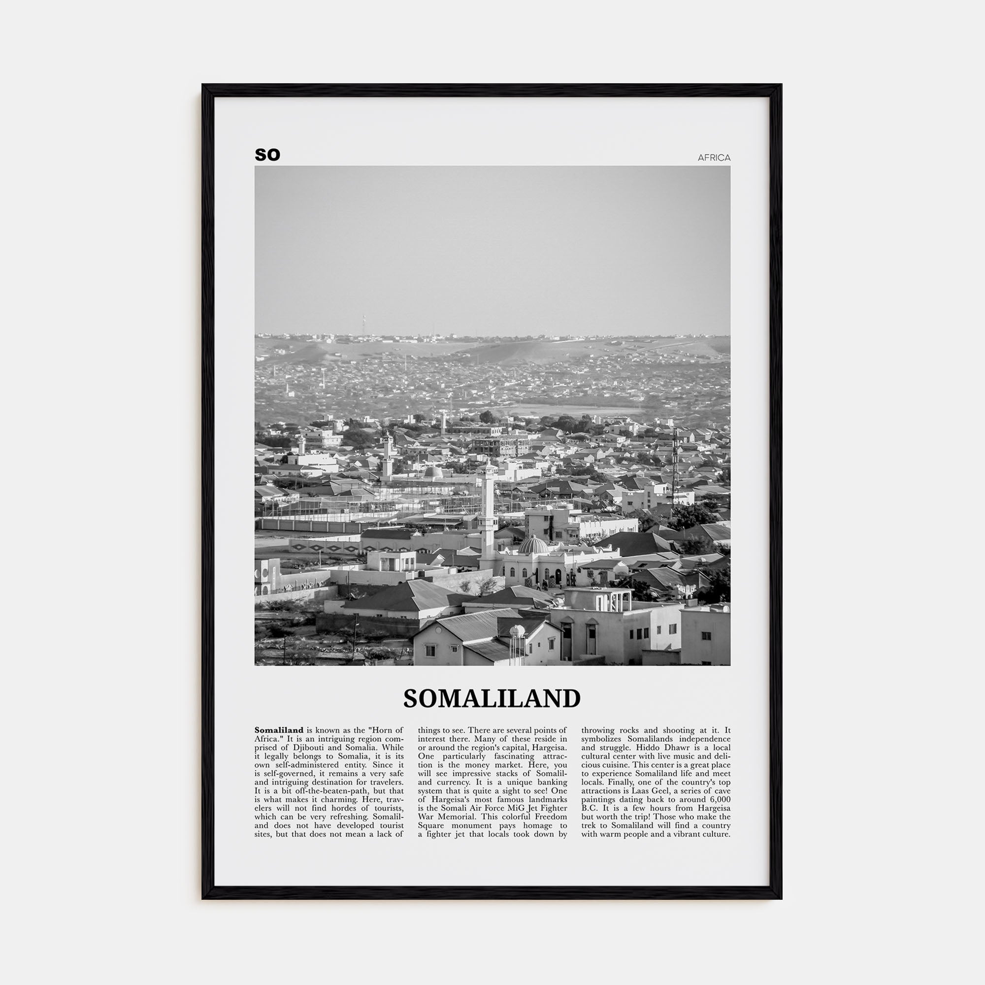 Somaliland Travel B&W Poster