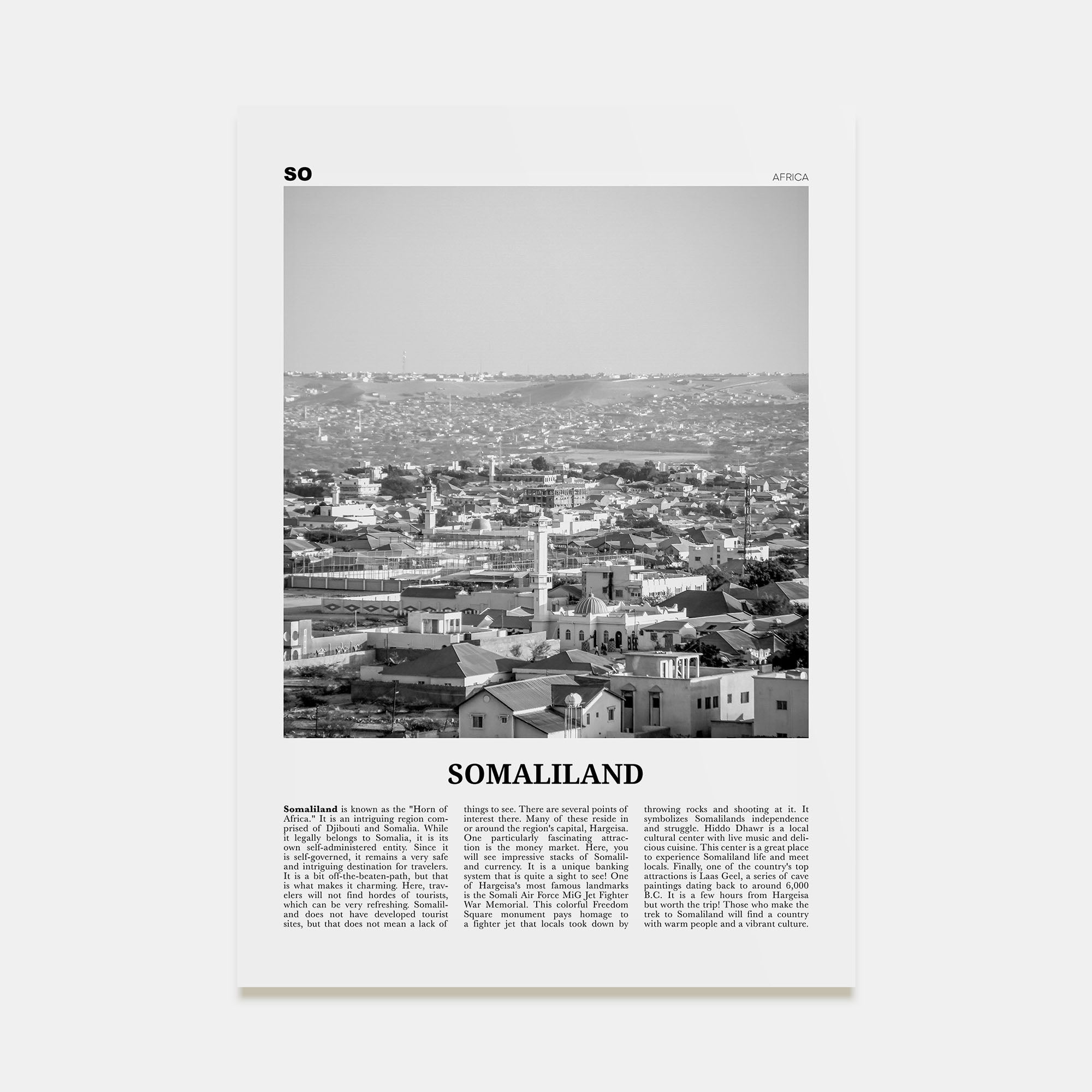 Somaliland Travel B&W Poster