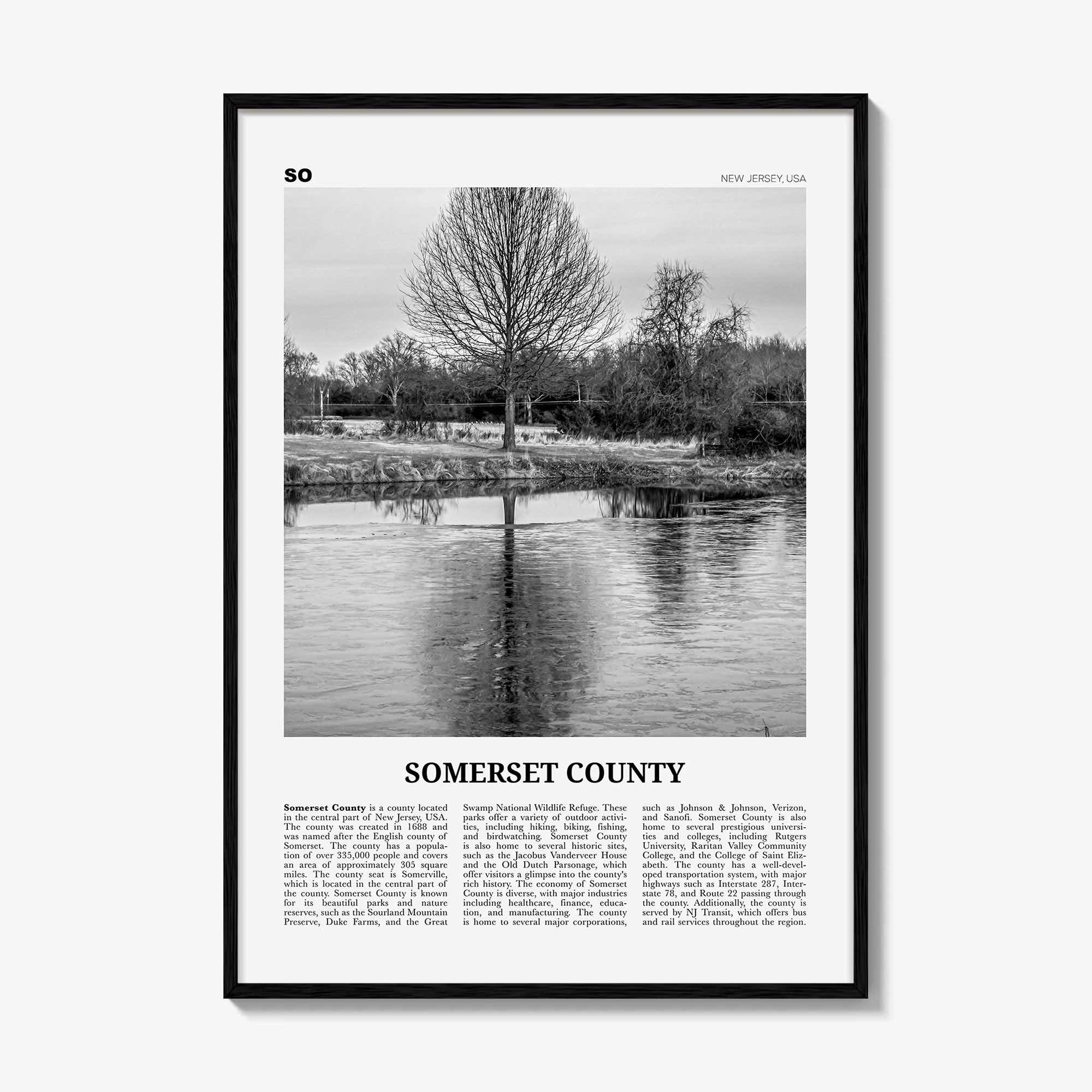 Somerset County Print Black and White, Somerset County Wall Art, Somerset County Poster, Somerset Photo, Somerset Wall Décor, Somerset Map