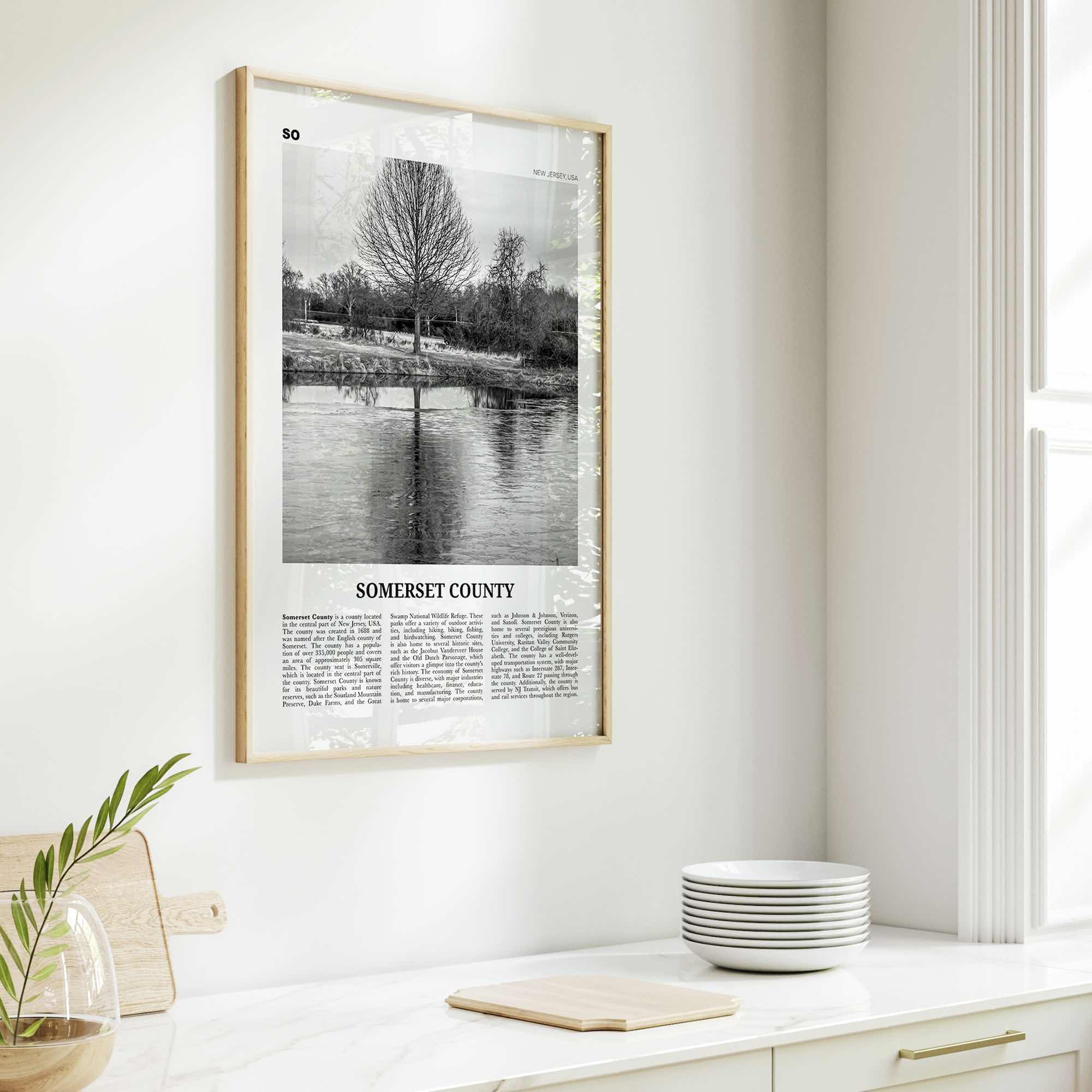 Somerset County Print Black and White, Somerset County Wall Art, Somerset County Poster, Somerset Photo, Somerset Wall Décor, Somerset Map