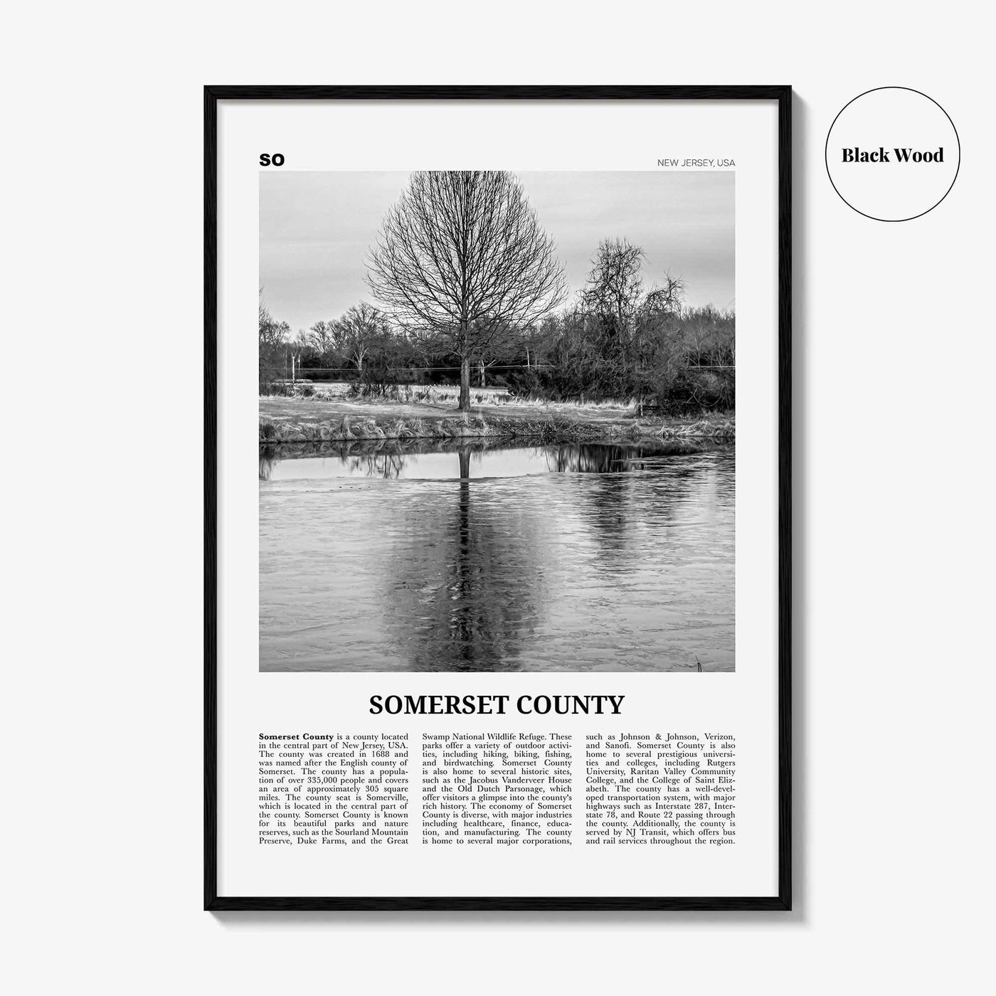 Somerset County Print Black and White, Somerset County Wall Art, Somerset County Poster, Somerset Photo, Somerset Wall Décor, Somerset Map