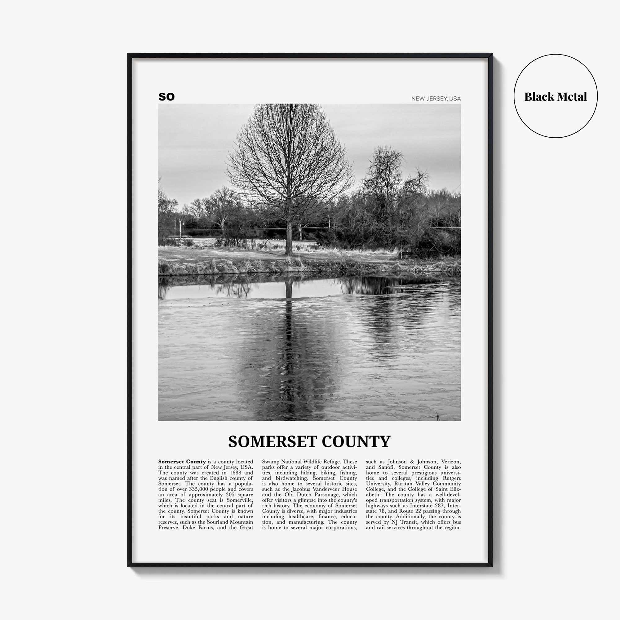Somerset County Print Black and White, Somerset County Wall Art, Somerset County Poster, Somerset Photo, Somerset Wall Décor, Somerset Map