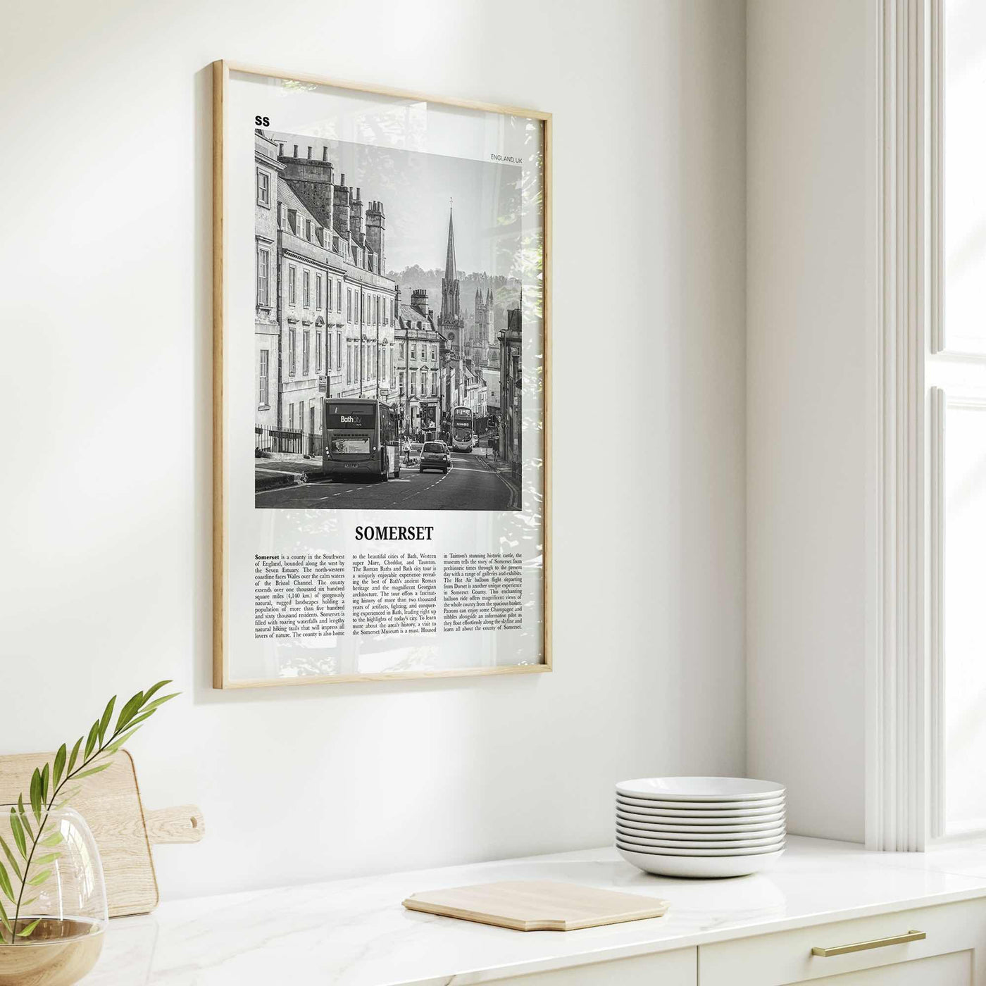 Somerset Print Black and White, Somerset Wall Art, Somerset Poster, Somerset Photo, Somerset Map, England, UK, United Kingdom