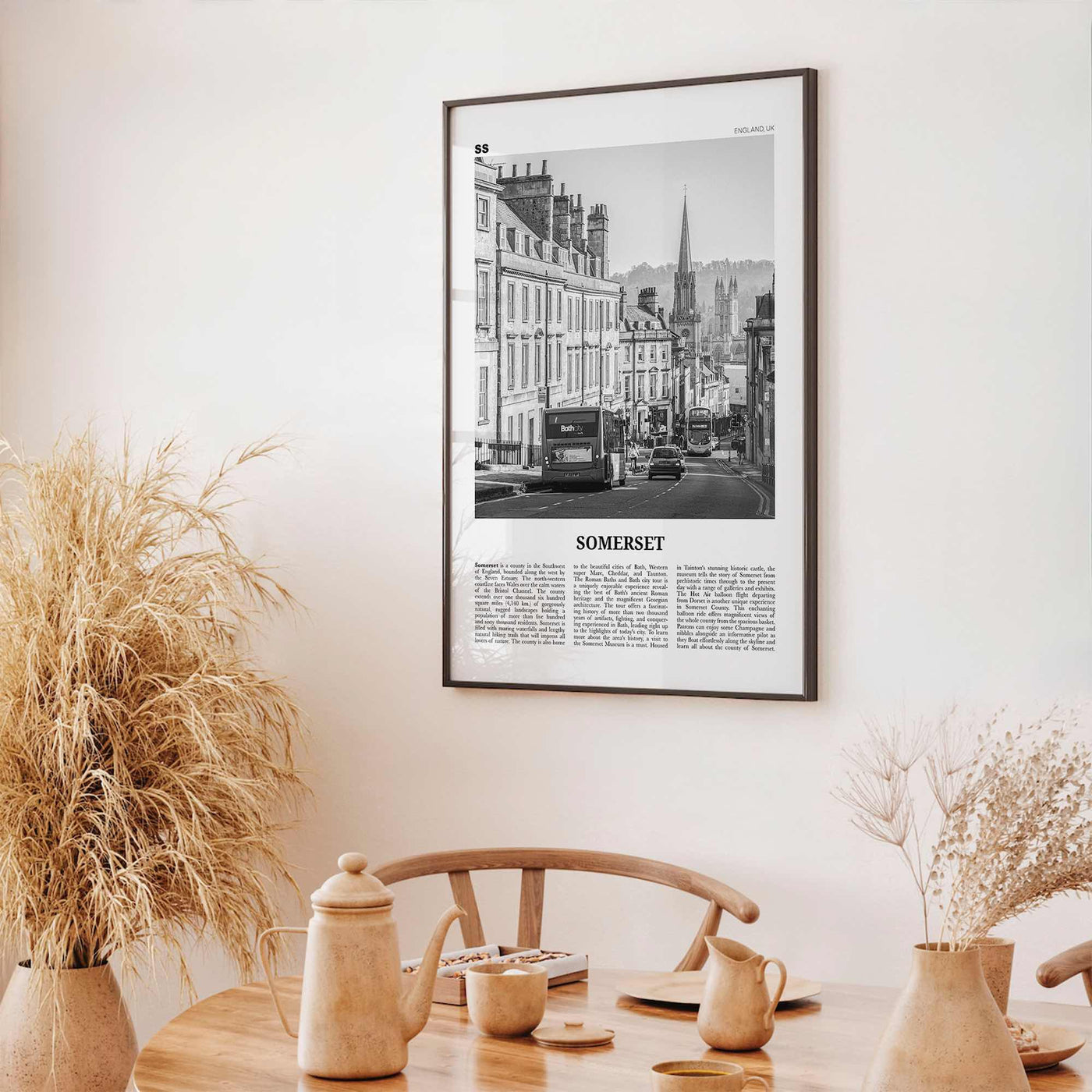 Somerset Print Black and White, Somerset Wall Art, Somerset Poster, Somerset Photo, Somerset Map, England, UK, United Kingdom