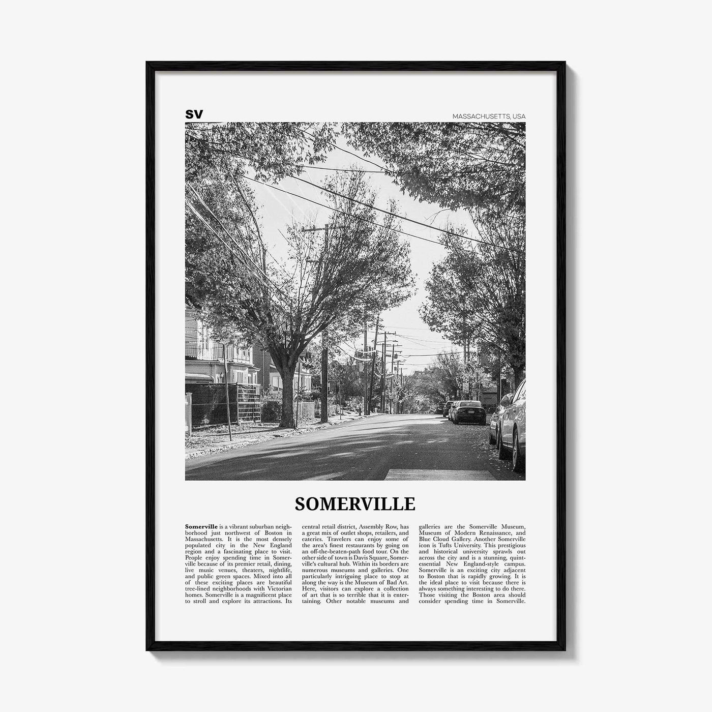 Somerville Print Black and White, Somerville Wall Art, Somerville Poster, Somerville Photo, Somerville Wall Décor, Massachusetts, USA