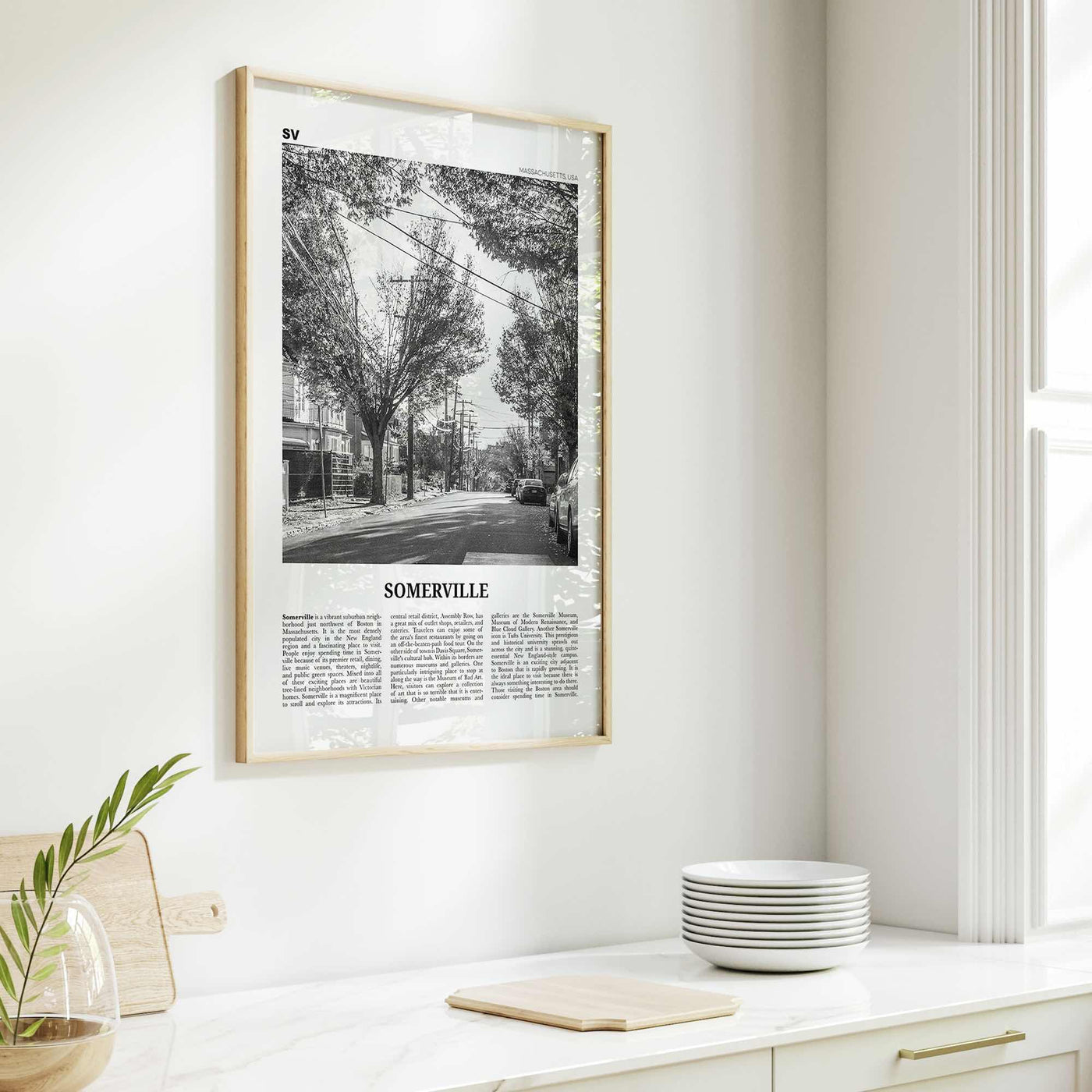Somerville Print Black and White, Somerville Wall Art, Somerville Poster, Somerville Photo, Somerville Wall Décor, Massachusetts, USA