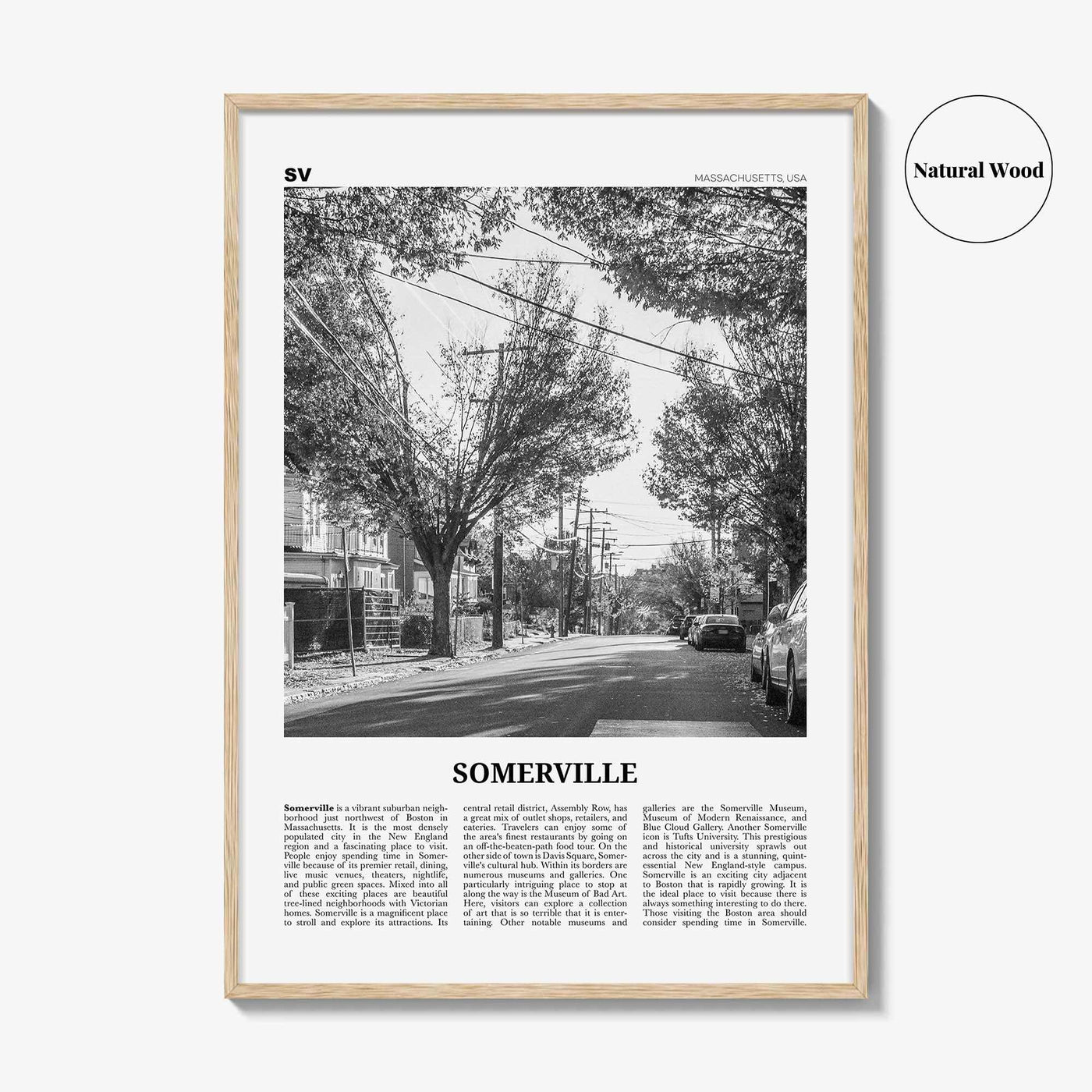 Somerville Print Black and White, Somerville Wall Art, Somerville Poster, Somerville Photo, Somerville Wall Décor, Massachusetts, USA
