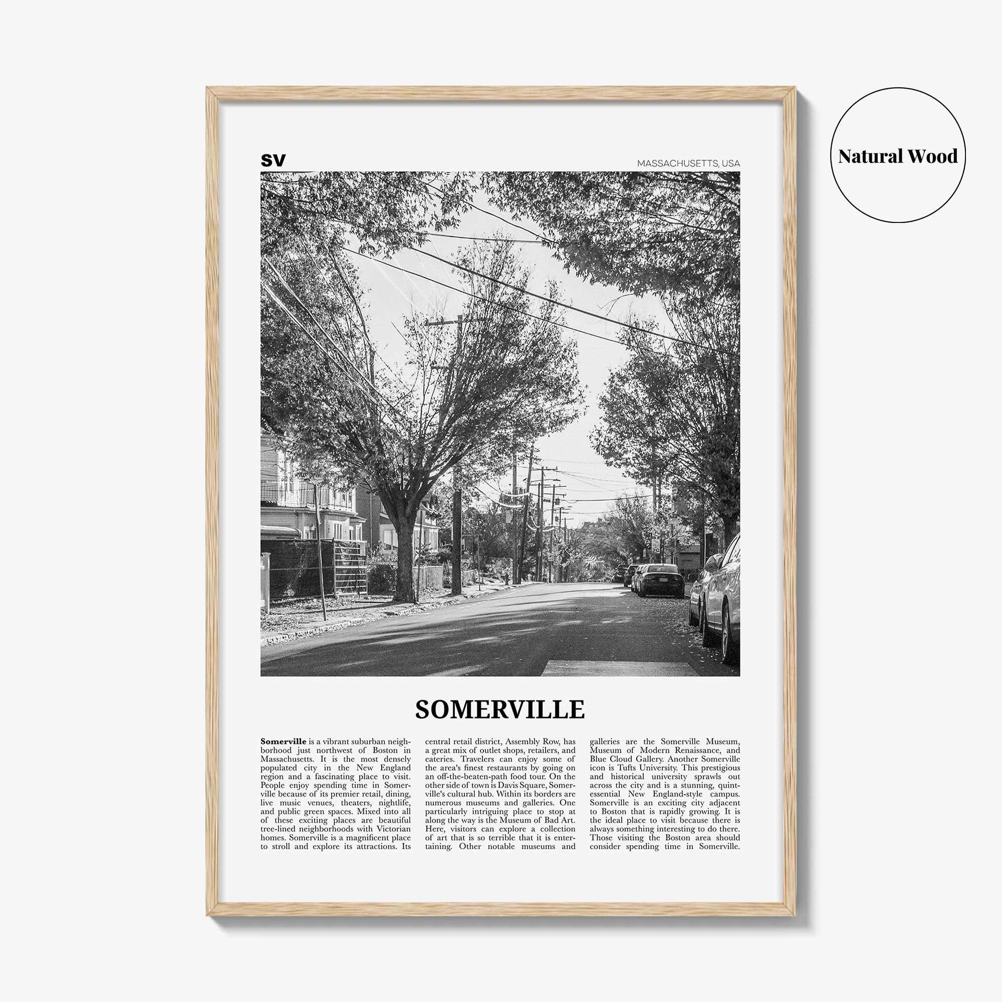 Somerville Print Black and White, Somerville Wall Art, Somerville Poster, Somerville Photo, Somerville Wall Décor, Massachusetts, USA