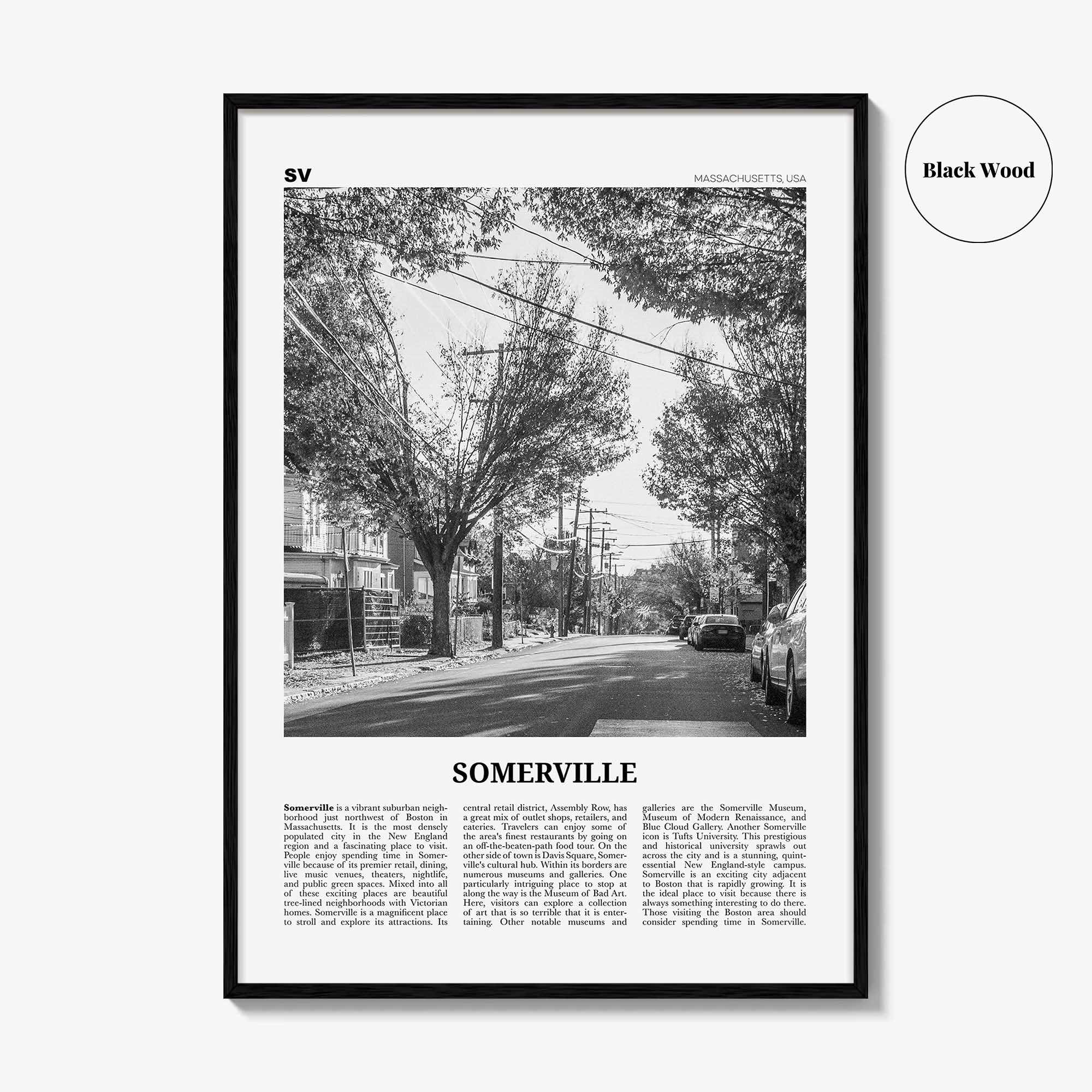 Somerville Print Black and White, Somerville Wall Art, Somerville Poster, Somerville Photo, Somerville Wall Décor, Massachusetts, USA