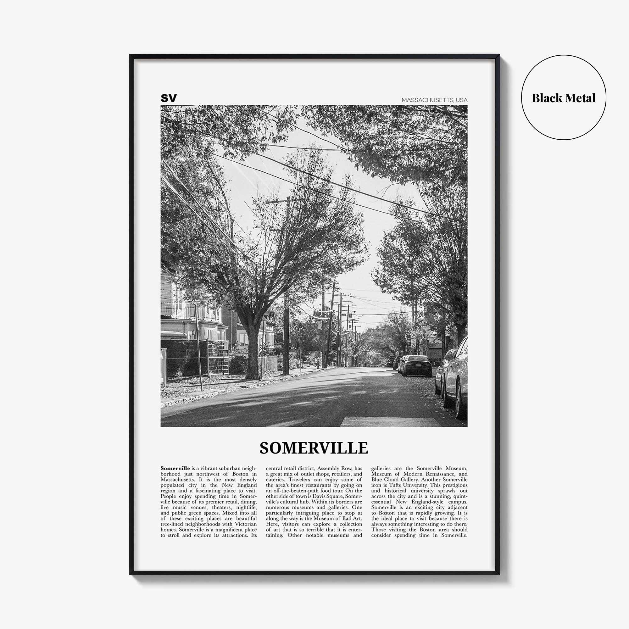 Somerville Print Black and White, Somerville Wall Art, Somerville Poster, Somerville Photo, Somerville Wall Décor, Massachusetts, USA