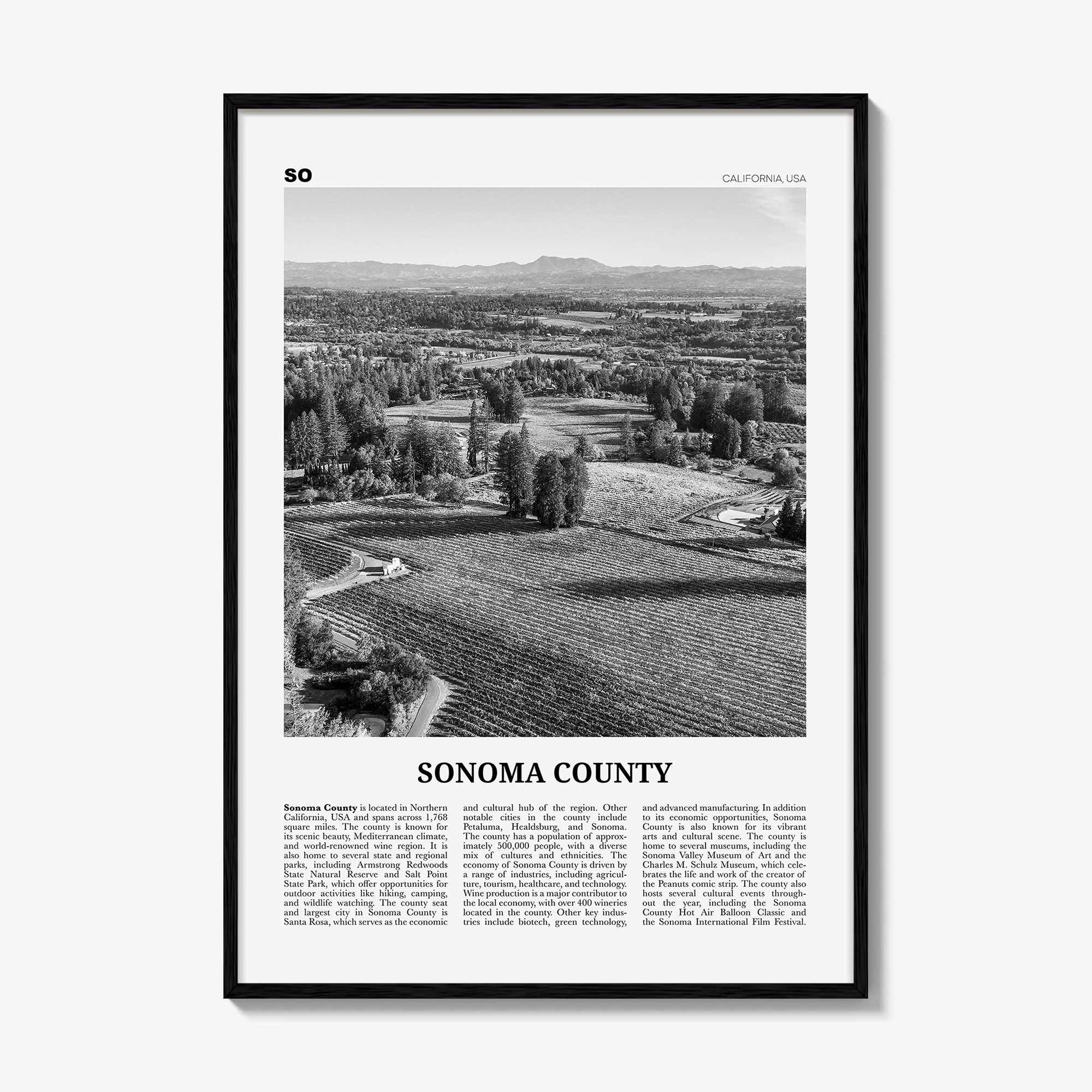 Sonoma County Print Black and White, Sonoma County Wall Art, Sonoma County Poster, Sonoma County Photo, Sonoma County Wall Décor, Sonoma Map