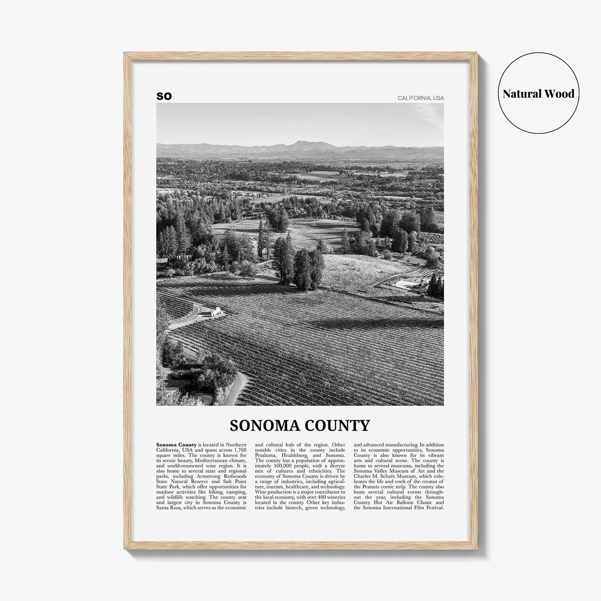 Sonoma County Print Black and White, Sonoma County Wall Art, Sonoma County Poster, Sonoma County Photo, Sonoma County Wall Décor, Sonoma Map