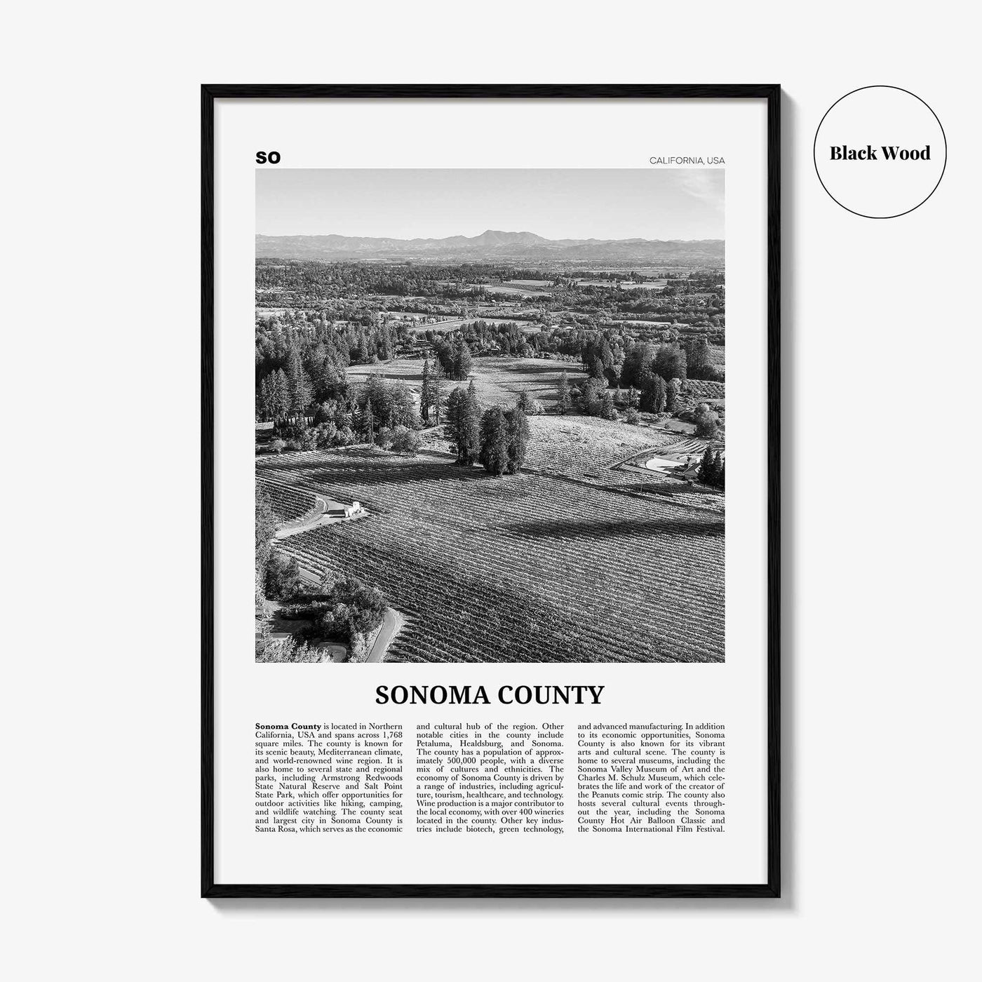 Sonoma County Print Black and White, Sonoma County Wall Art, Sonoma County Poster, Sonoma County Photo, Sonoma County Wall Décor, Sonoma Map