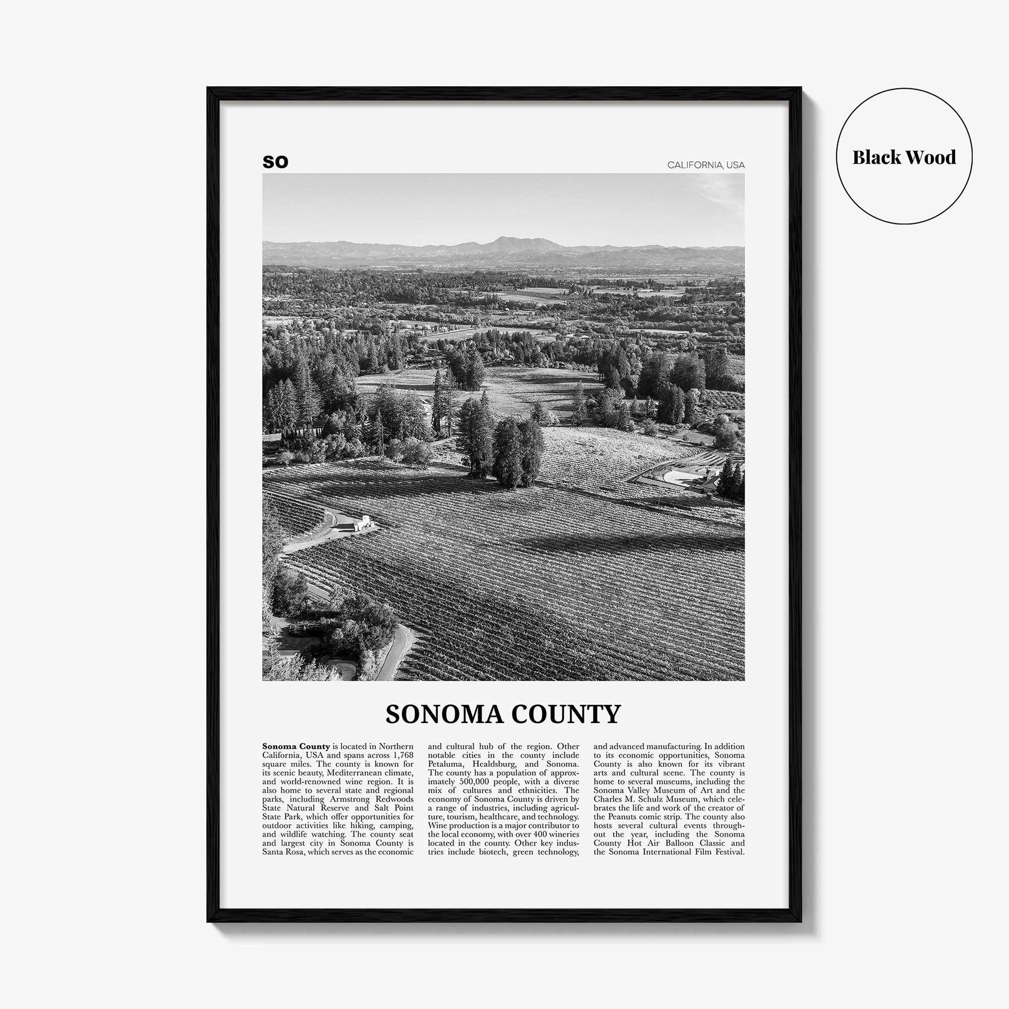 Sonoma County Print Black and White, Sonoma County Wall Art, Sonoma County Poster, Sonoma County Photo, Sonoma County Wall Décor, Sonoma Map